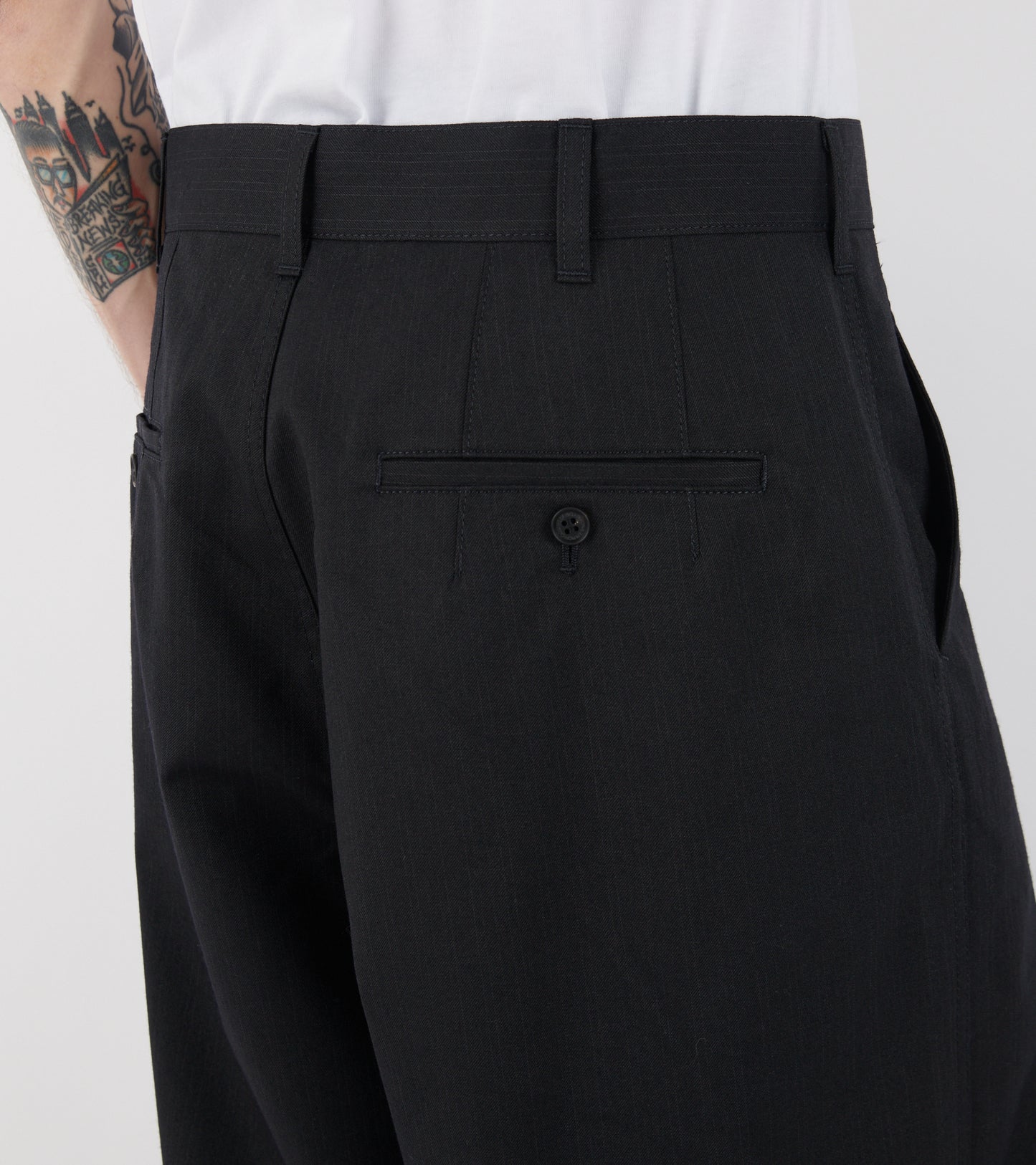 Wide Striped Wool Blend Pants Black