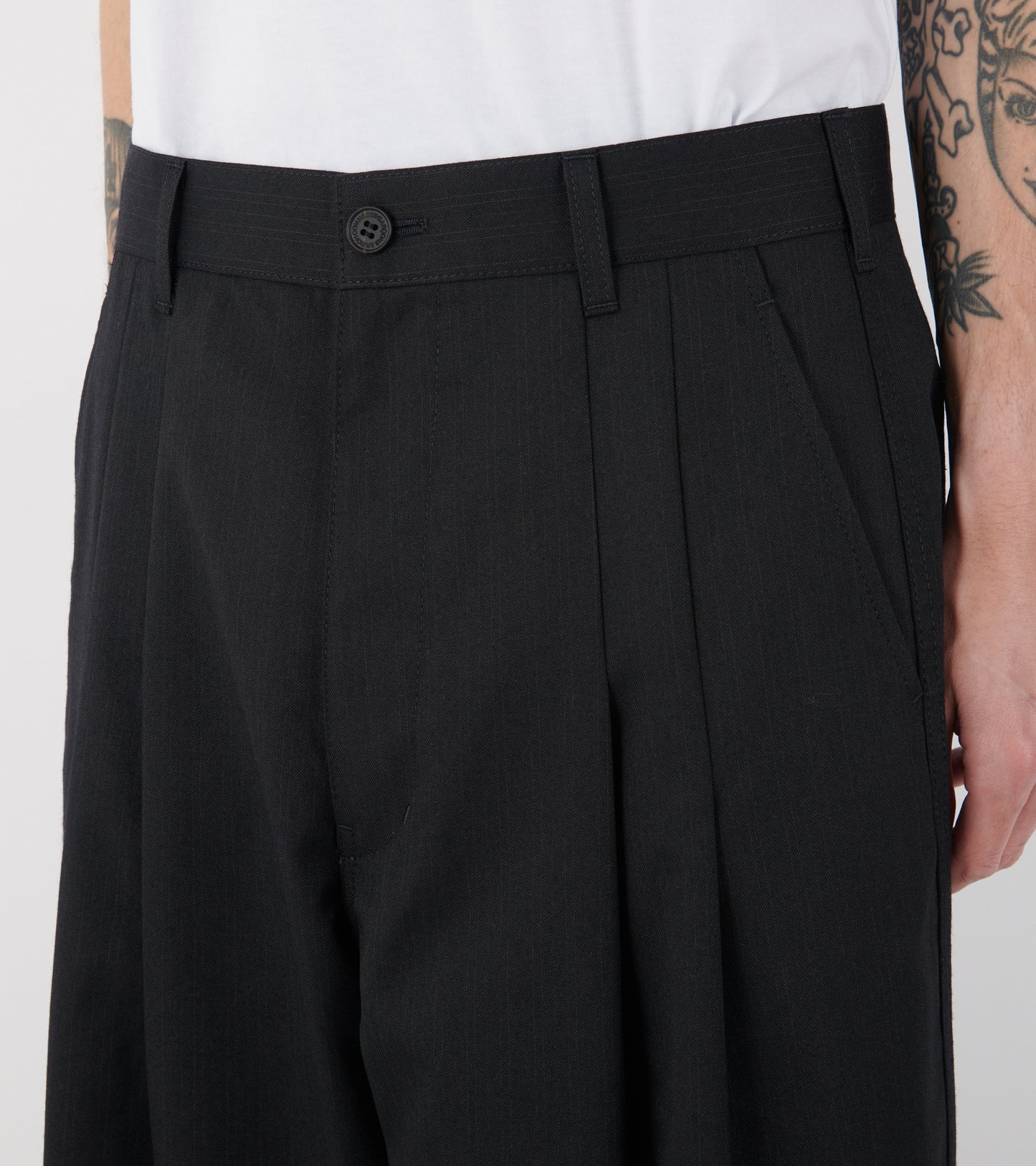 Wide Striped Wool Blend Pants Black
