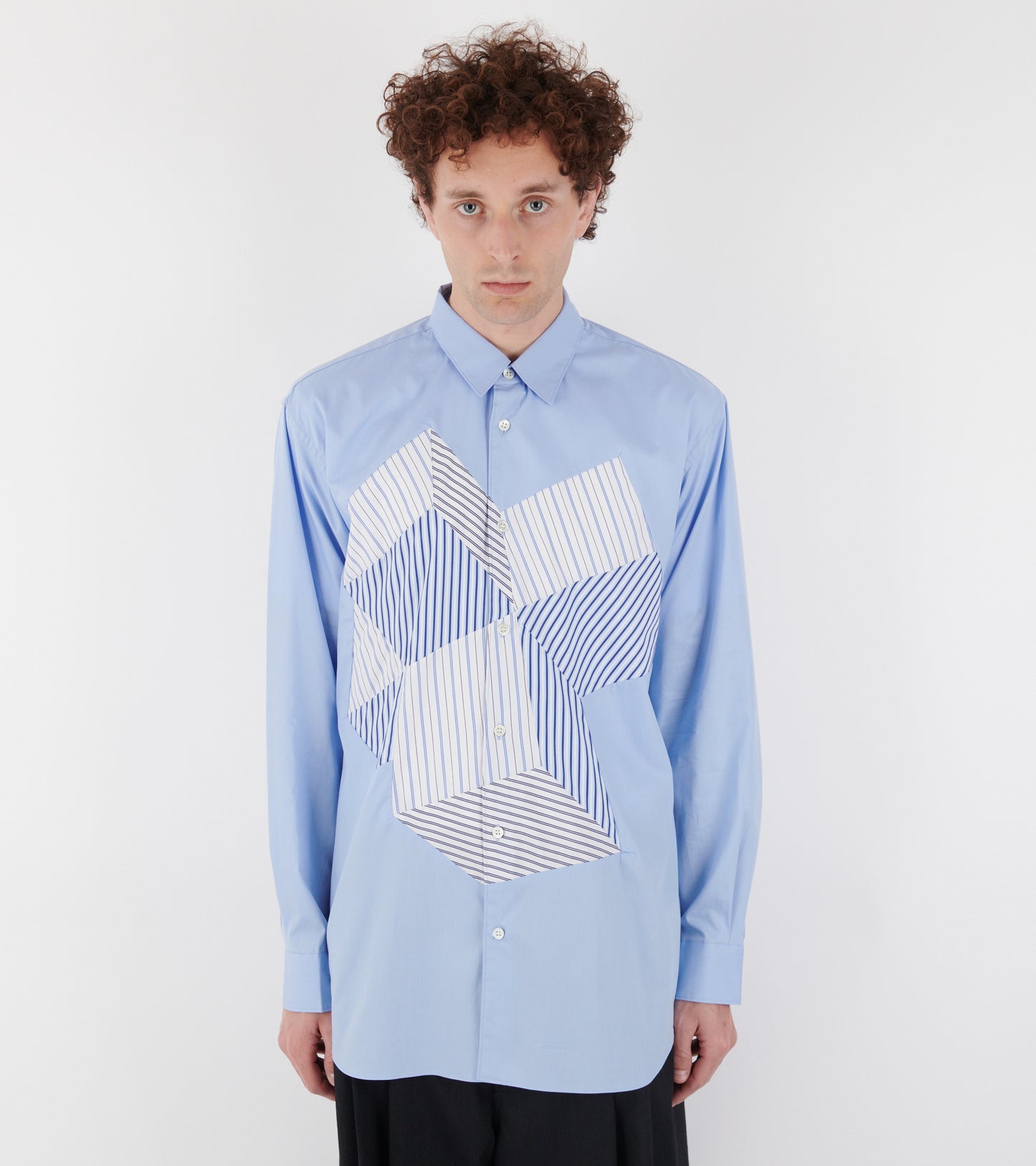 Patchwork 3D Cubes Shirt Light Blue