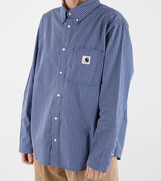 W L/S Cotton Poplin Groff Shirt Check Blue
