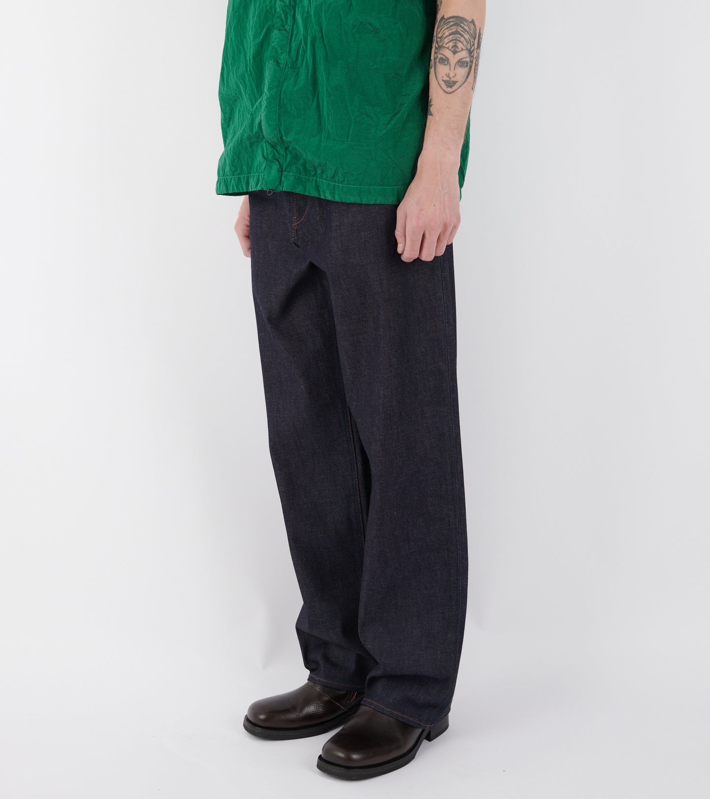 Indigo Denim Raw Jeans Loose Blue