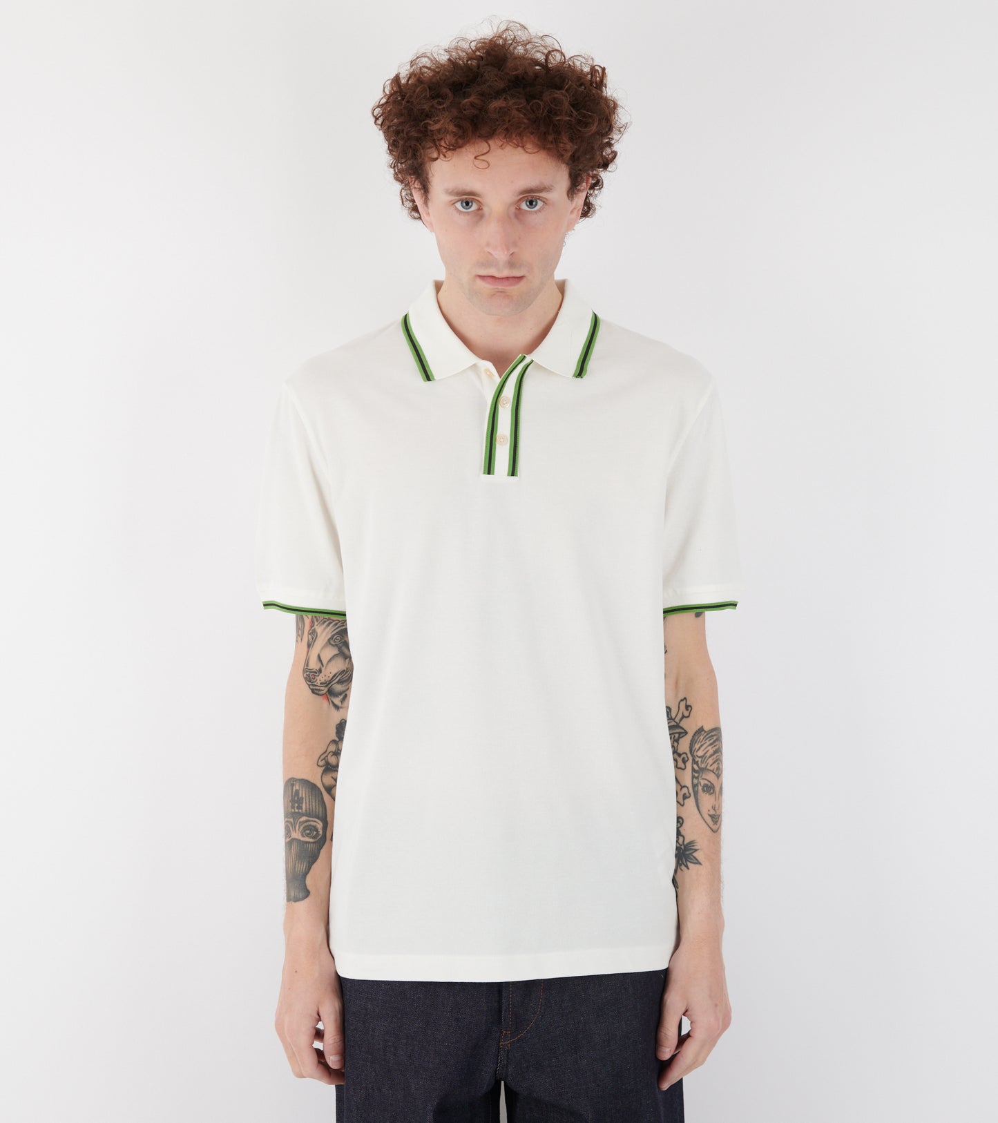S/S Polo Shirt White/Green