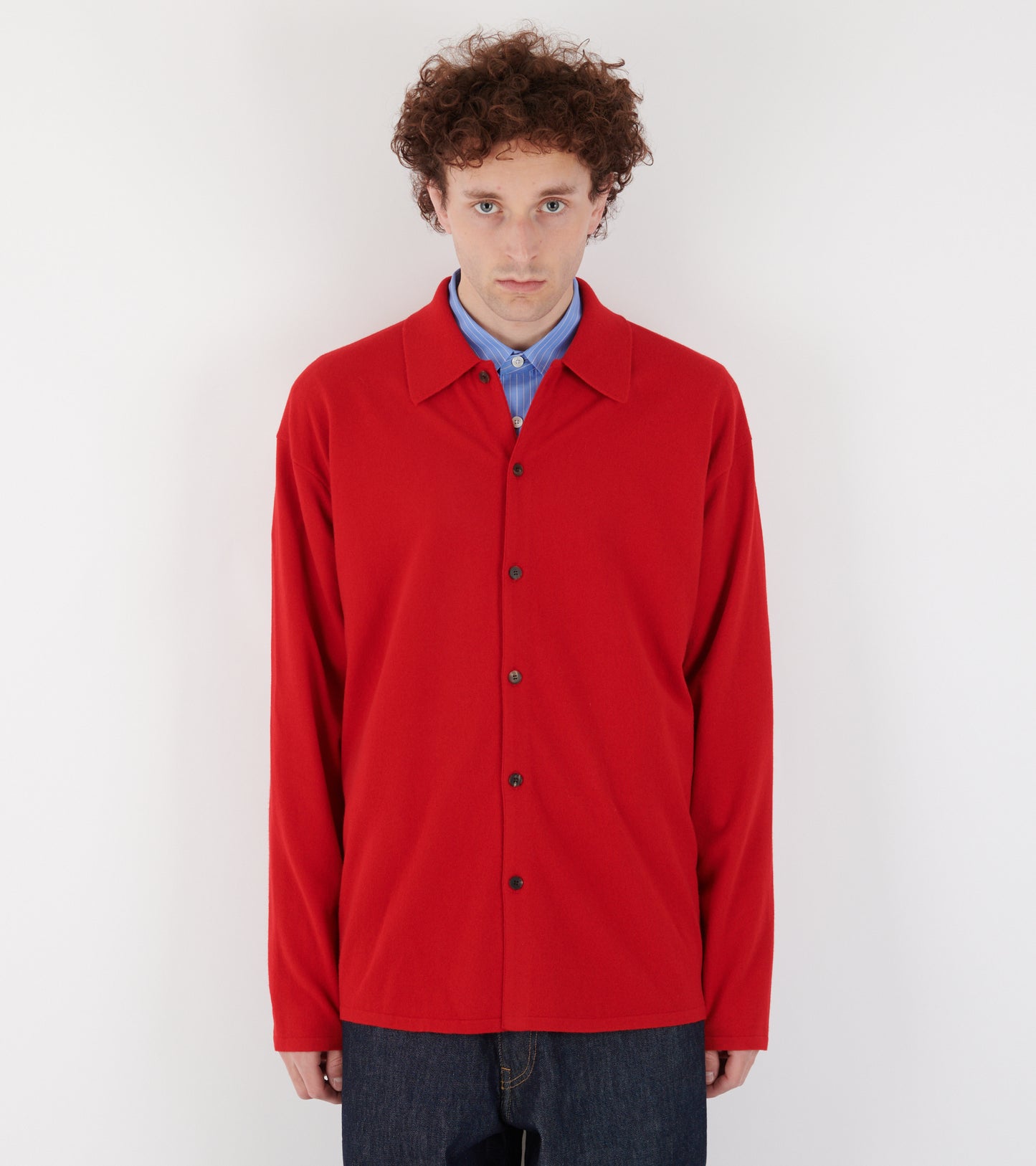 High Twist Wool Knit Shirt Cardigan Red