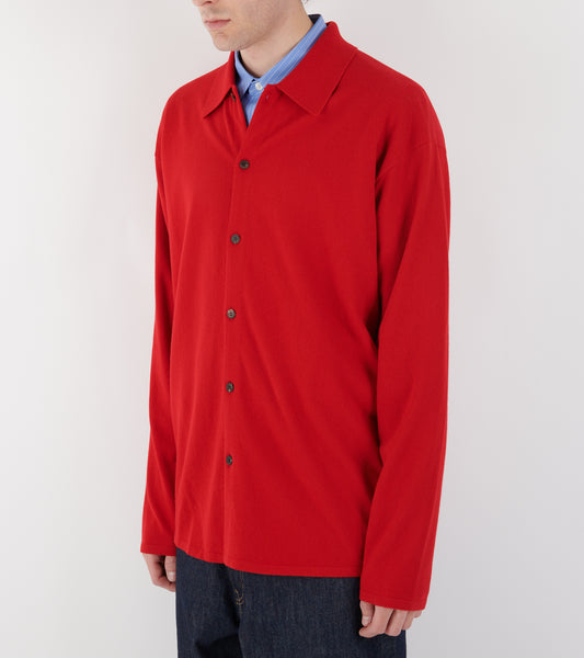 High Twist Wool Knit Shirt Cardigan Red