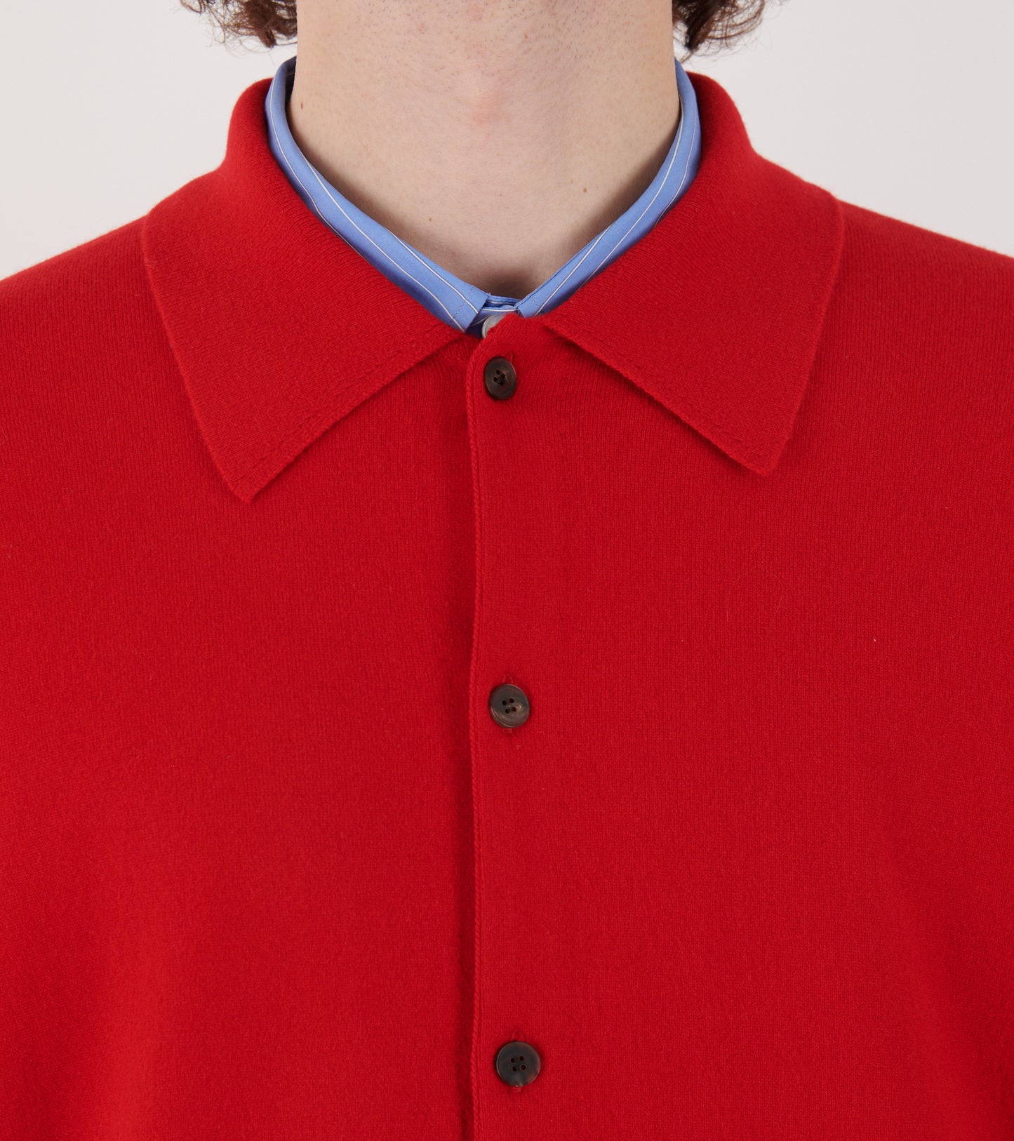 High Twist Wool Knit Shirt Cardigan Red