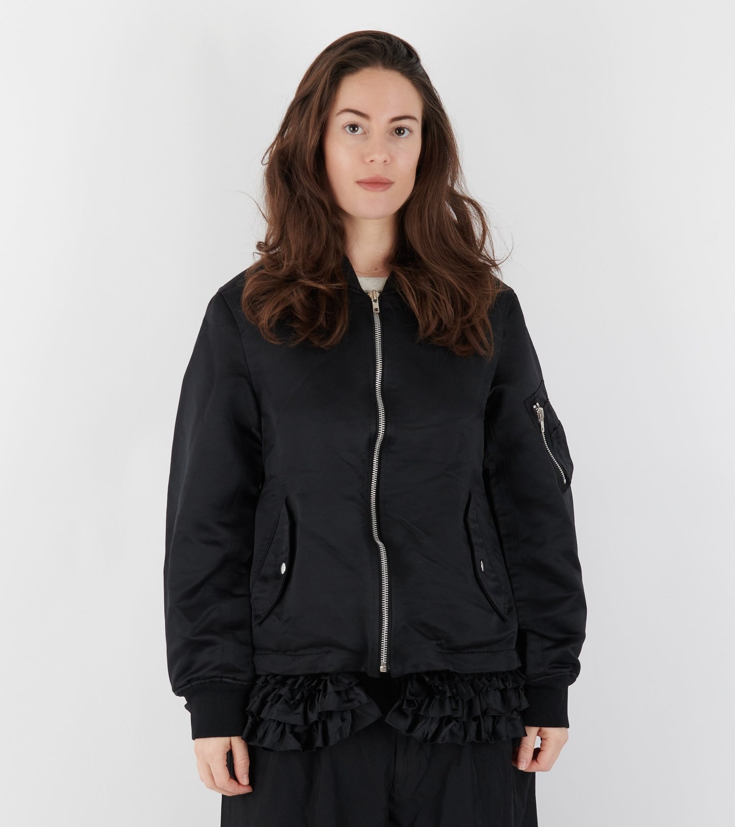 Ruffle Bomber Jacket Black