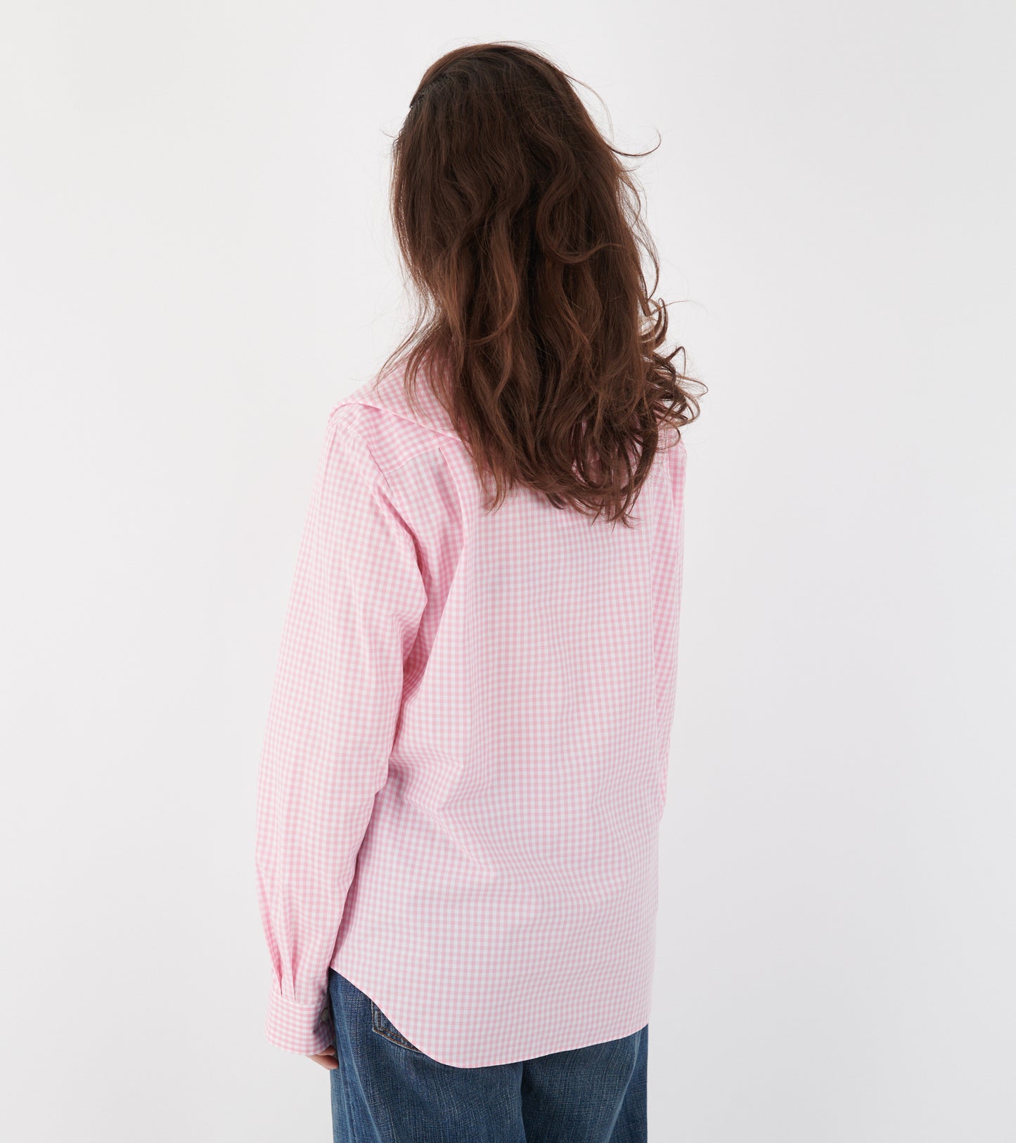 Big Round Collar Check Shirt Light Pink/White