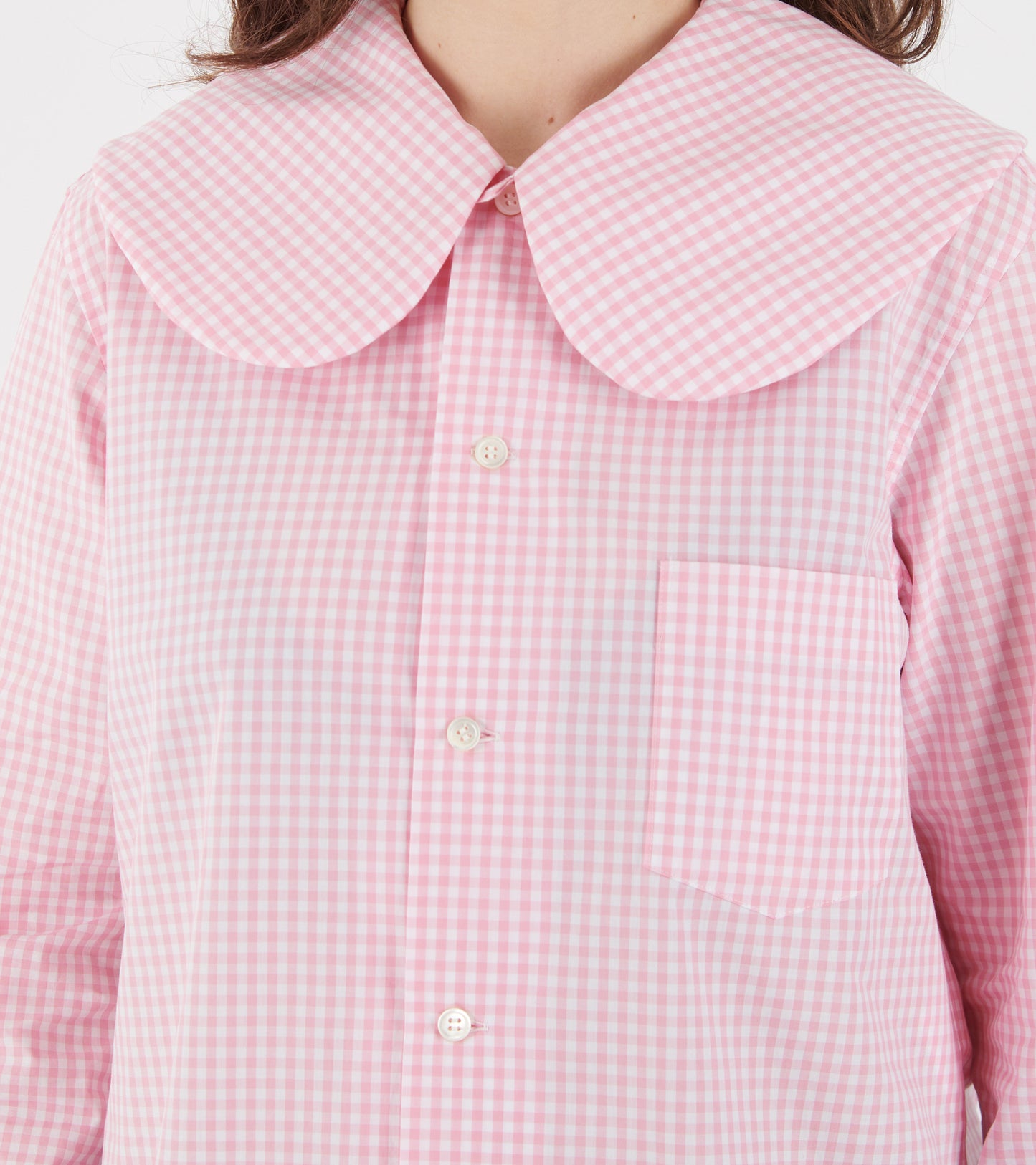 Big Round Collar Check Shirt Light Pink/White