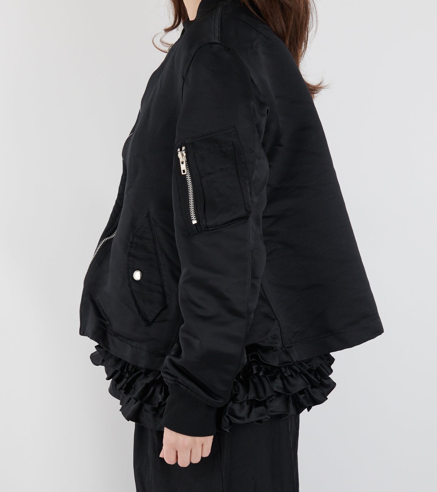 Ruffle Bomber Jacket Black