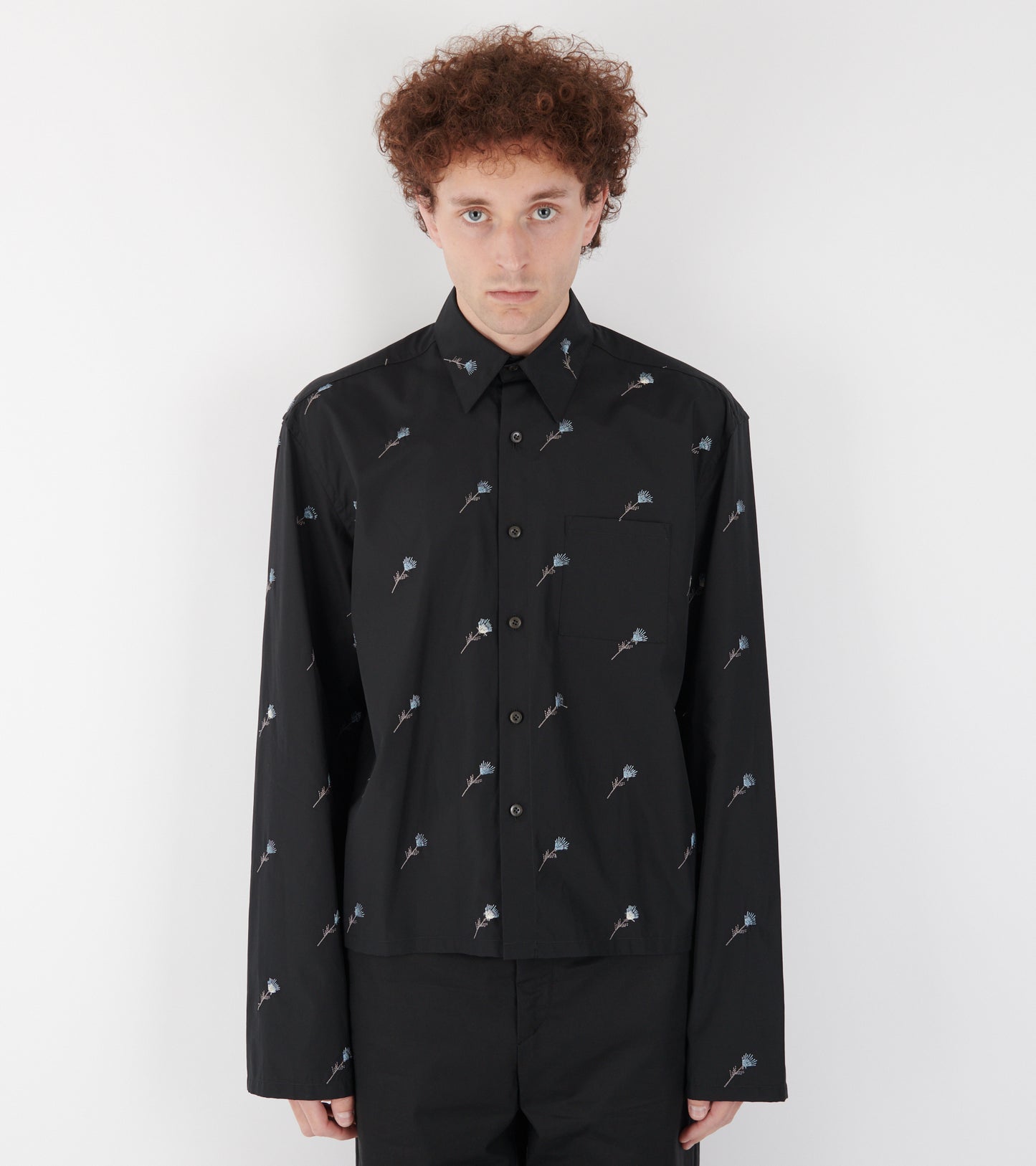 Poplin Shirt Mini Black Flowers