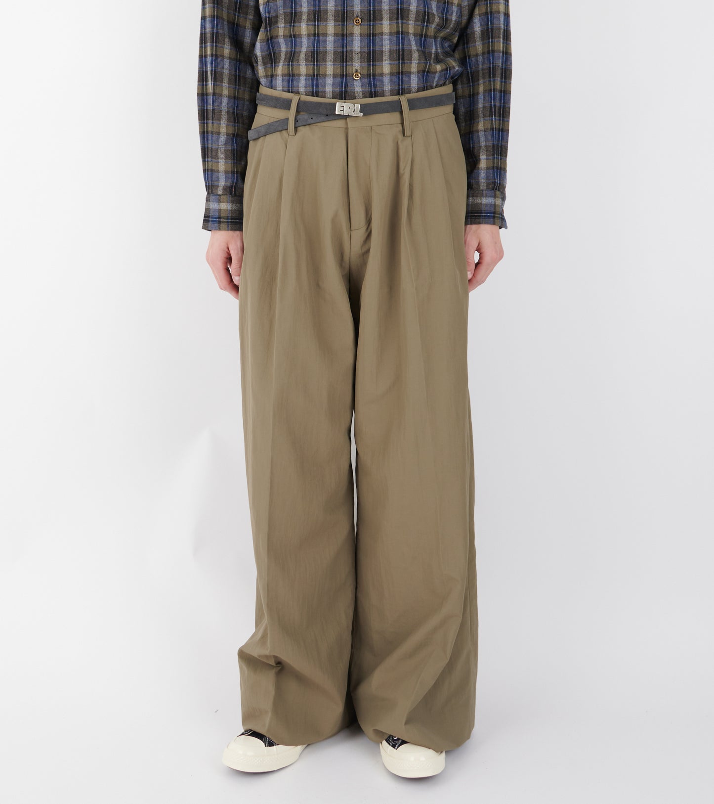 Nylon Pleated Suit Trousers Khaki
