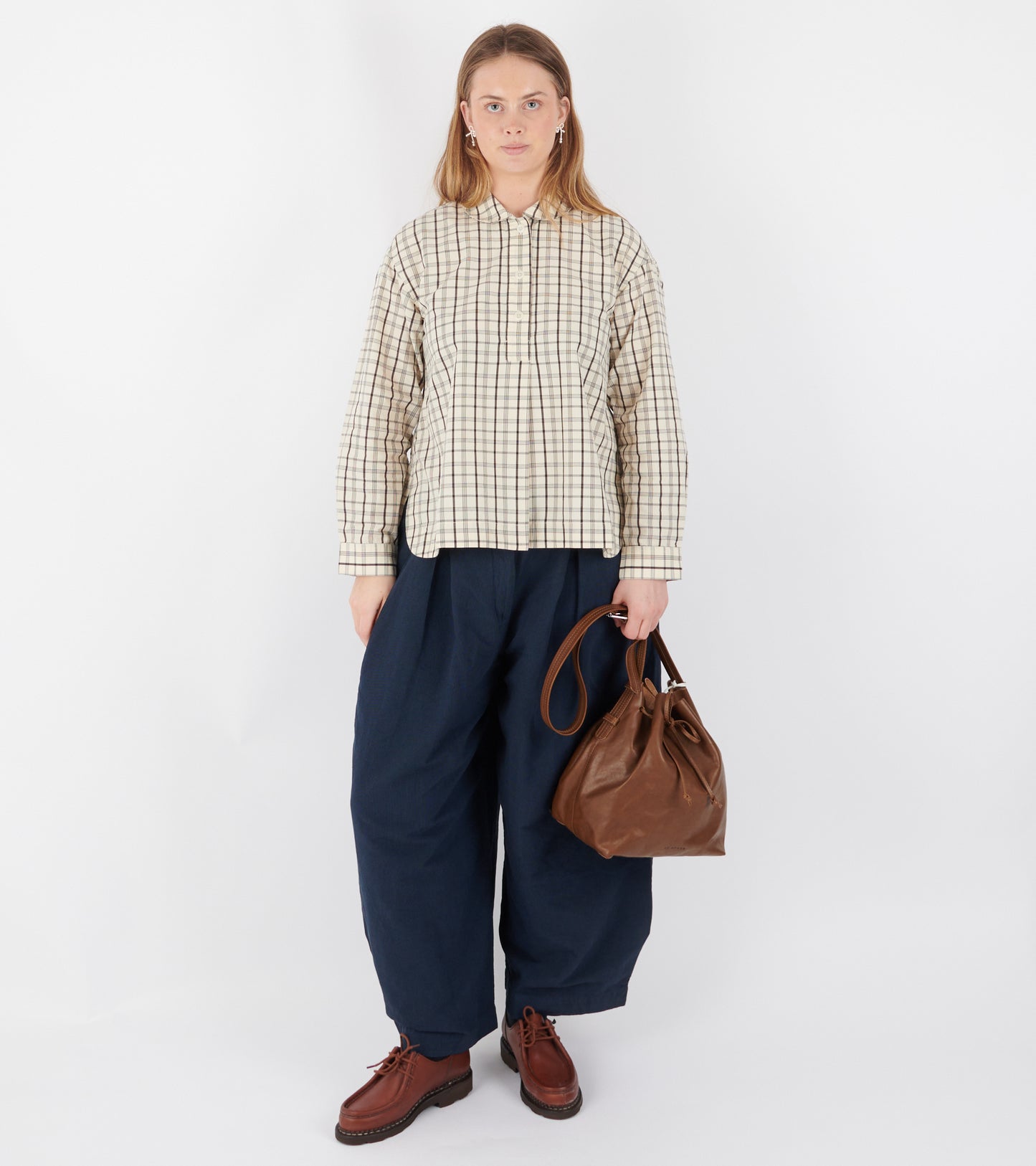 Half Placket Check Cotton Shirt Ecru/Rich Soil