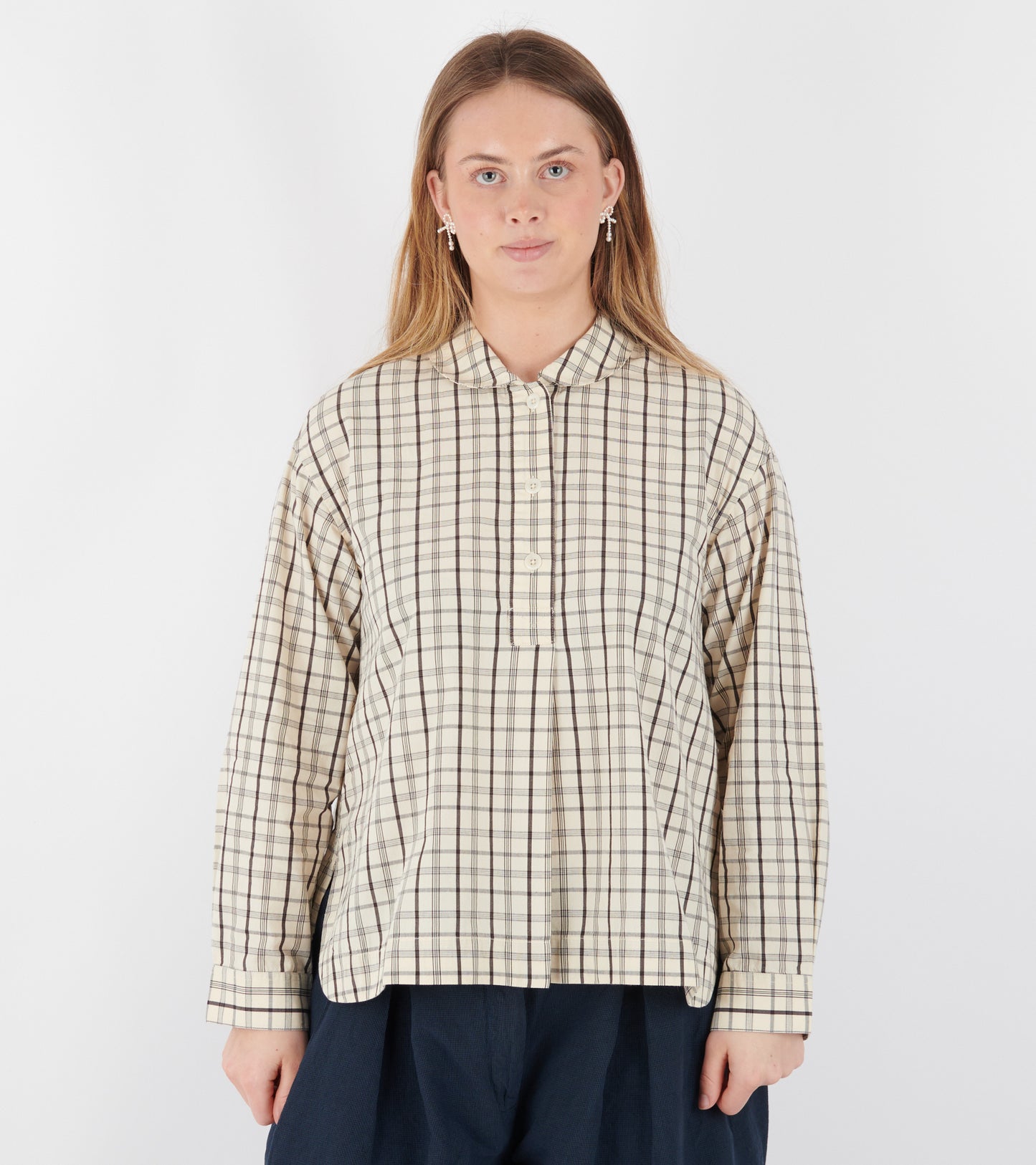 Half Placket Check Cotton Shirt Ecru/Rich Soil