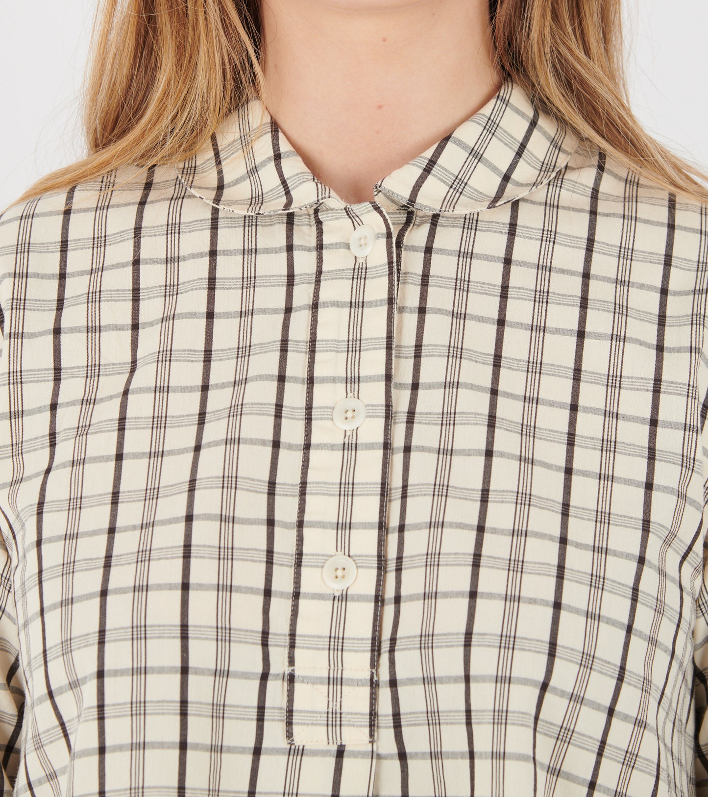 Half Placket Check Cotton Shirt Ecru/Rich Soil