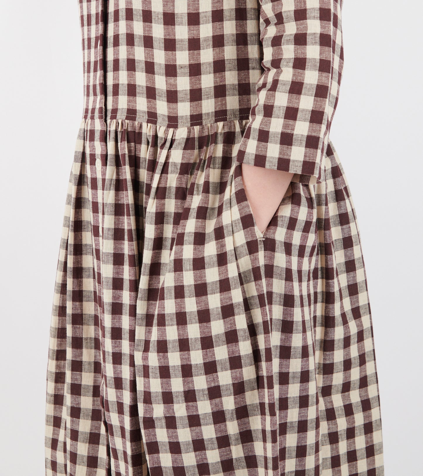 Check Linen Cotton Shirt Dress Dark Chocolate/Ecru