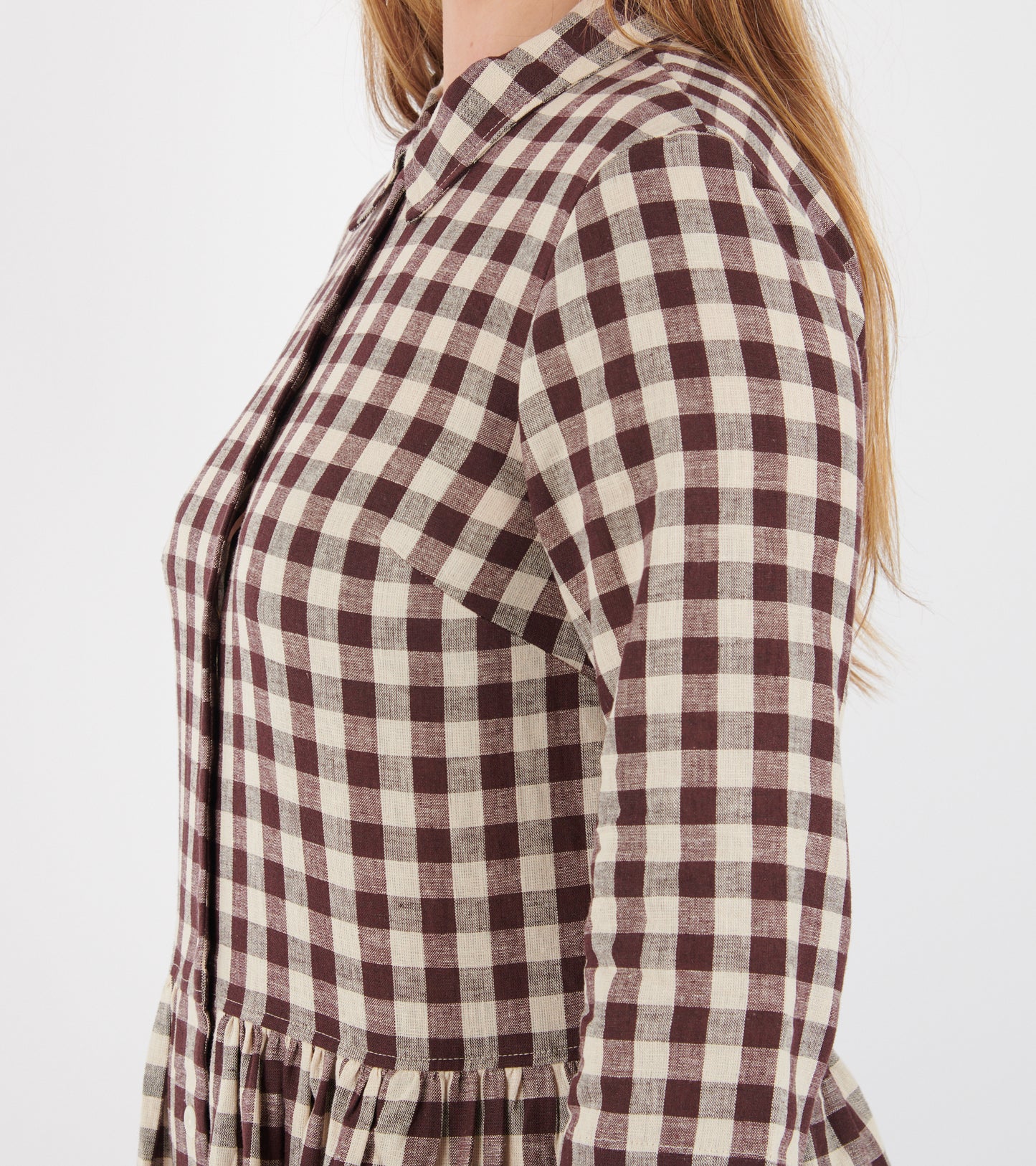 Check Linen Cotton Shirt Dress Dark Chocolate/Ecru