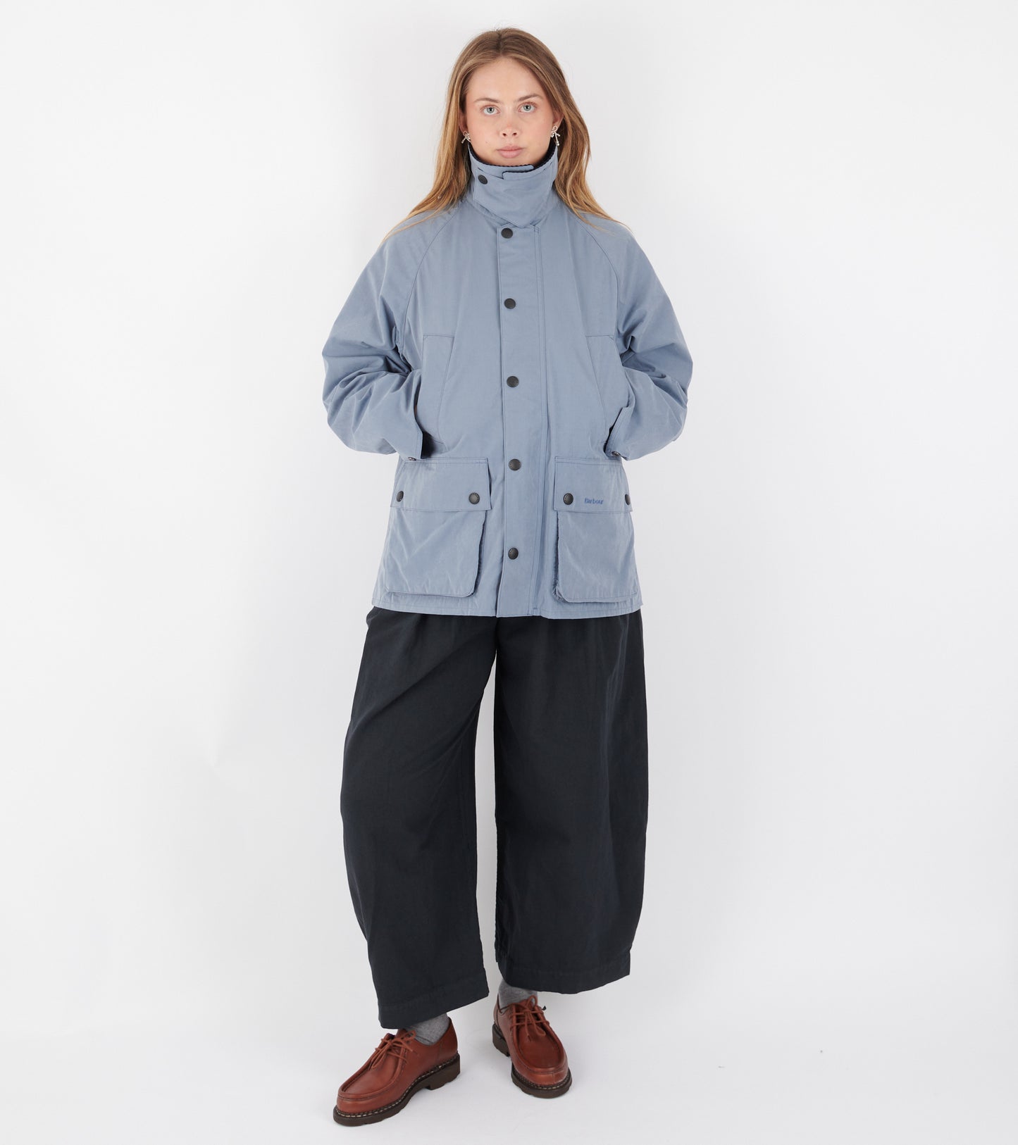 Peached Oversized Bedale Casual Jacket Washed Blue