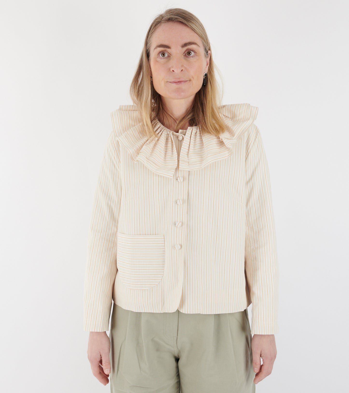 Japanese Mugwasher Stripes Cotton Rowan Jacket Apricot Stripe