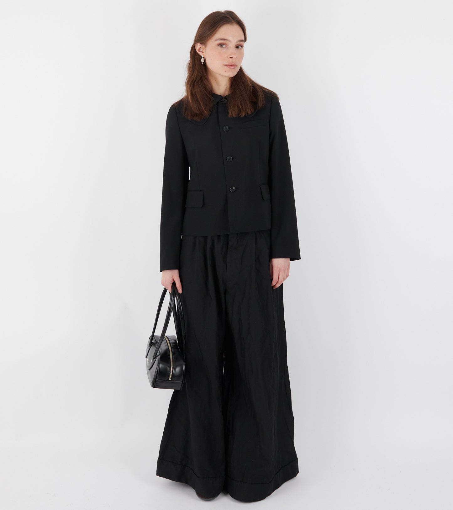 Double Collar Wool Blazer Black