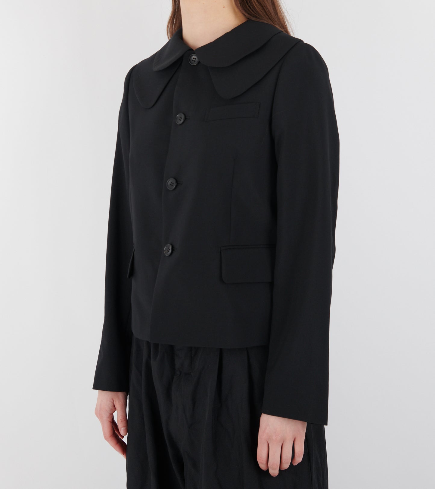 Double Collar Wool Blazer Black