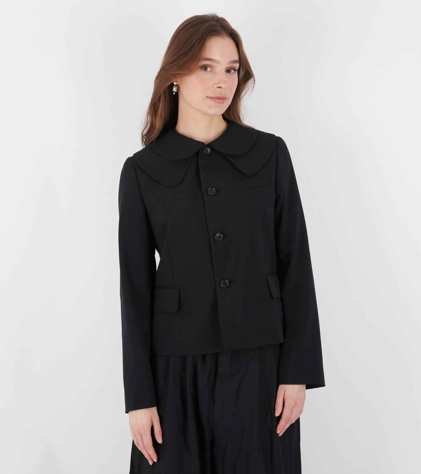 Double Collar Wool Blazer Black