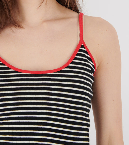 101 Strap Rib Mini Dress Black/Ecru/Red