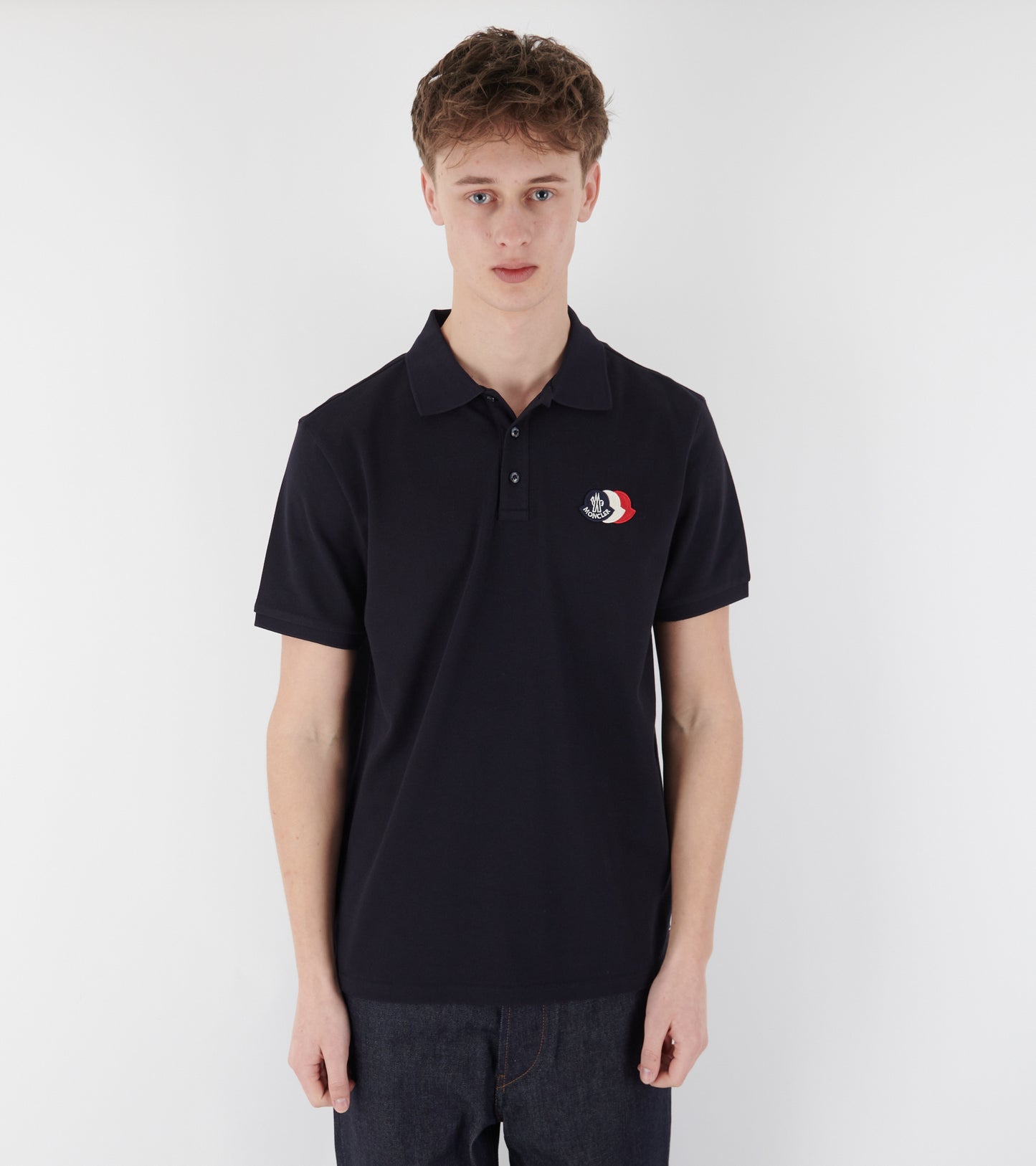 Logo Patch Cotton Pique Polo Shirt Navy