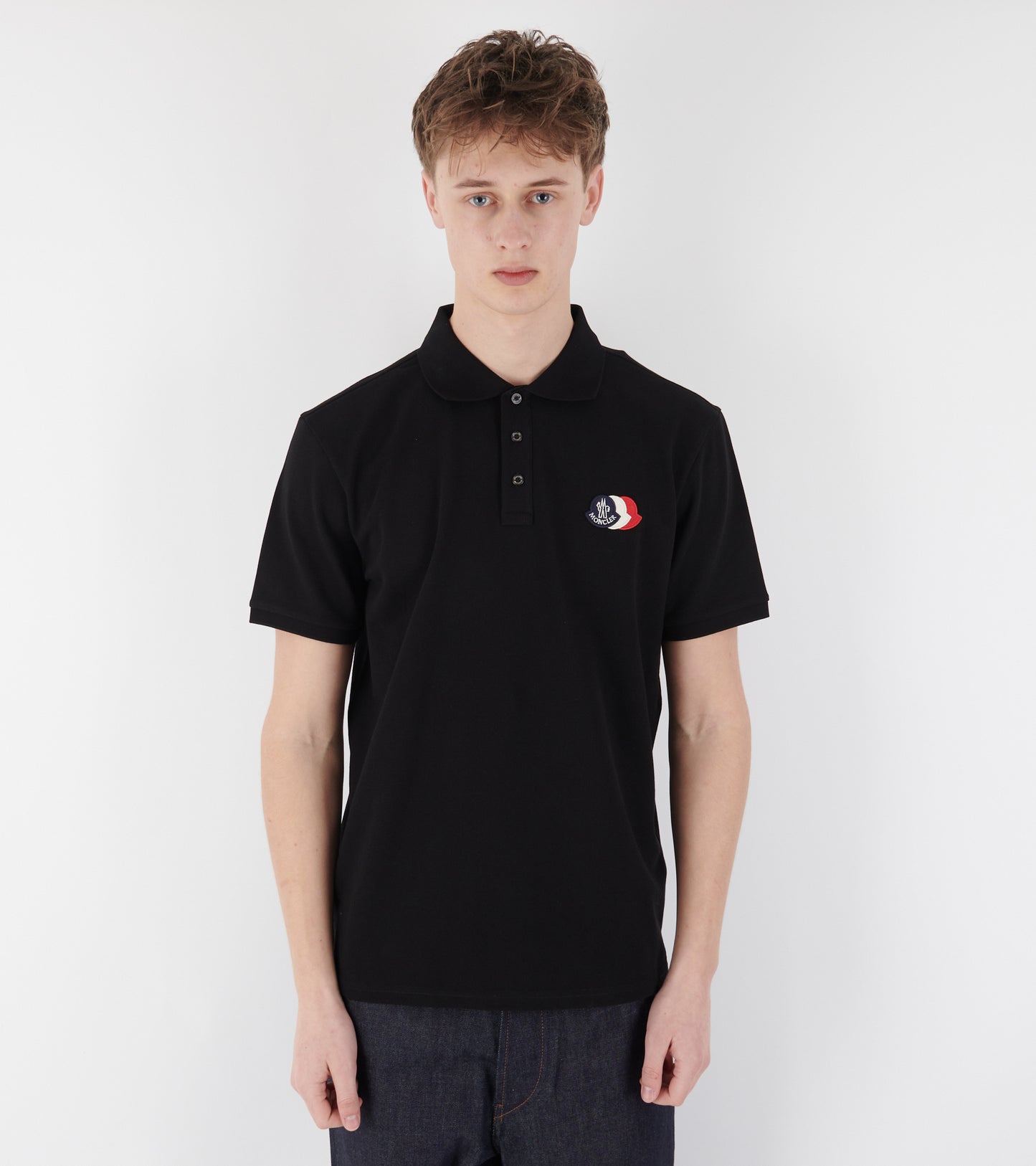 Logo Patch Cotton Pique Polo Shirt Black