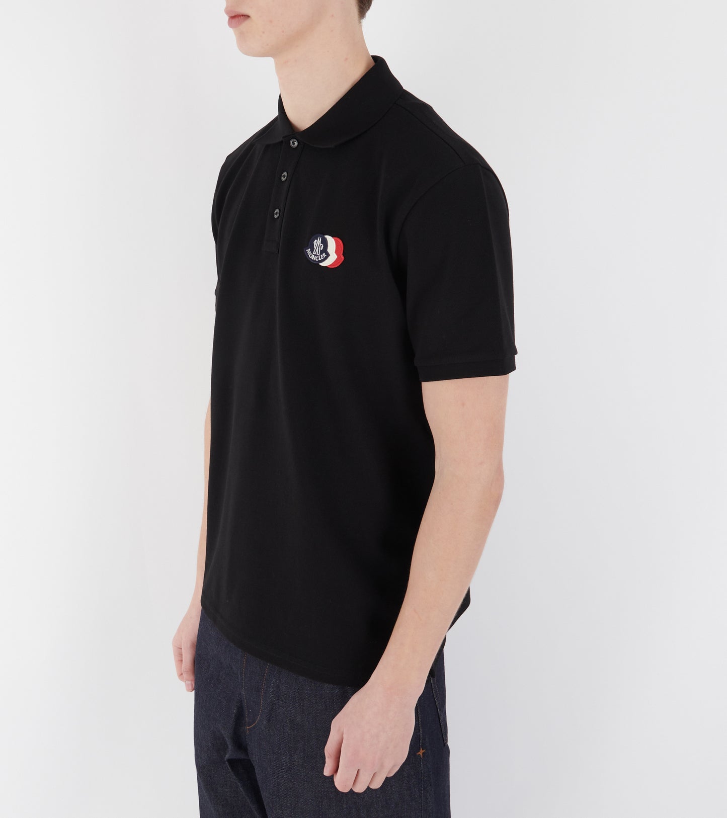 Logo Patch Cotton Pique Polo Shirt Black