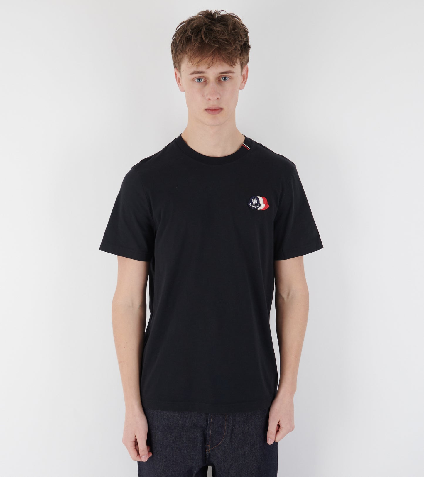 Embroidered Tricolor Logo Cotton T-shirt Navy