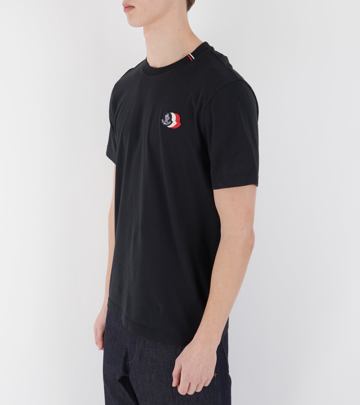 Embroidered Tricolor Logo Cotton T-shirt Navy
