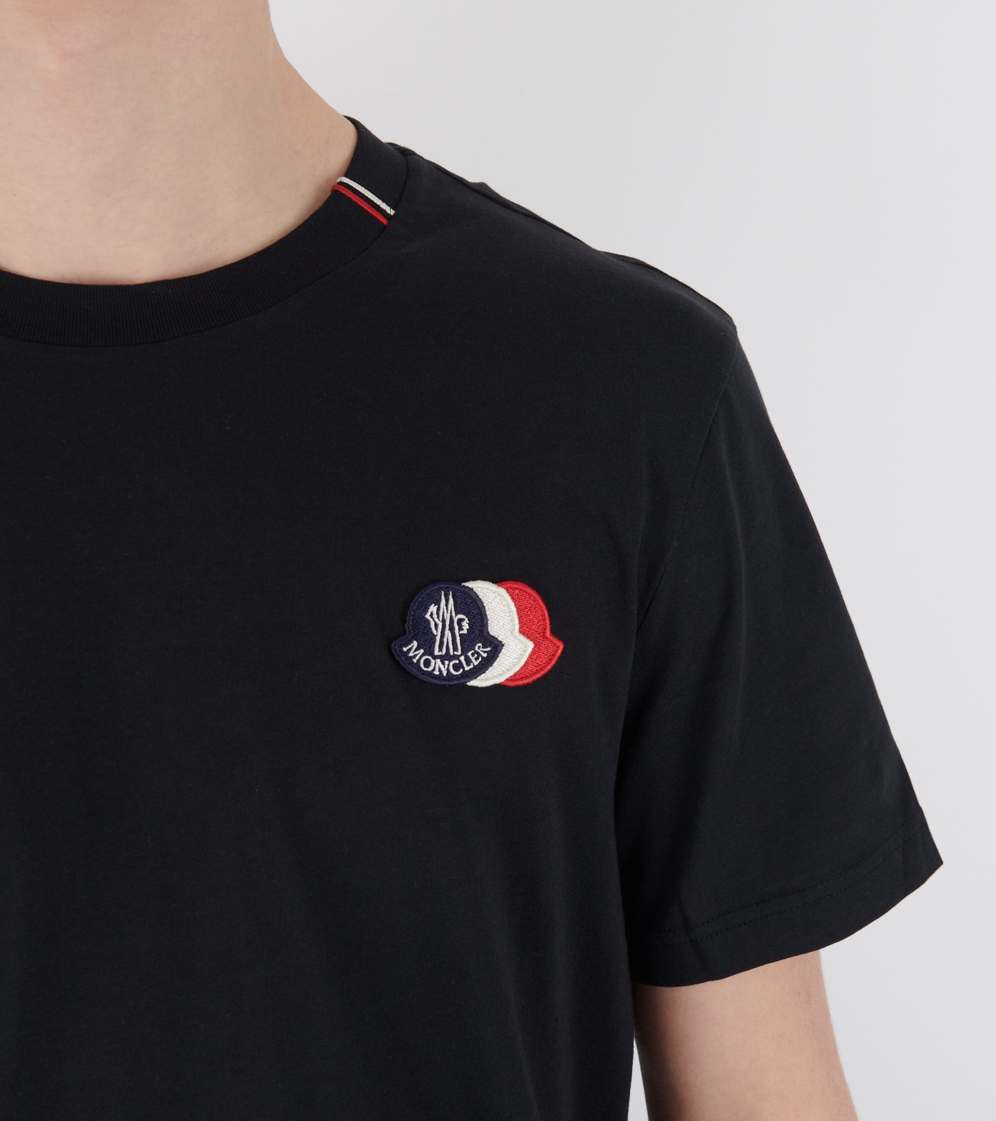 Embroidered Tricolor Logo Cotton T-shirt Navy