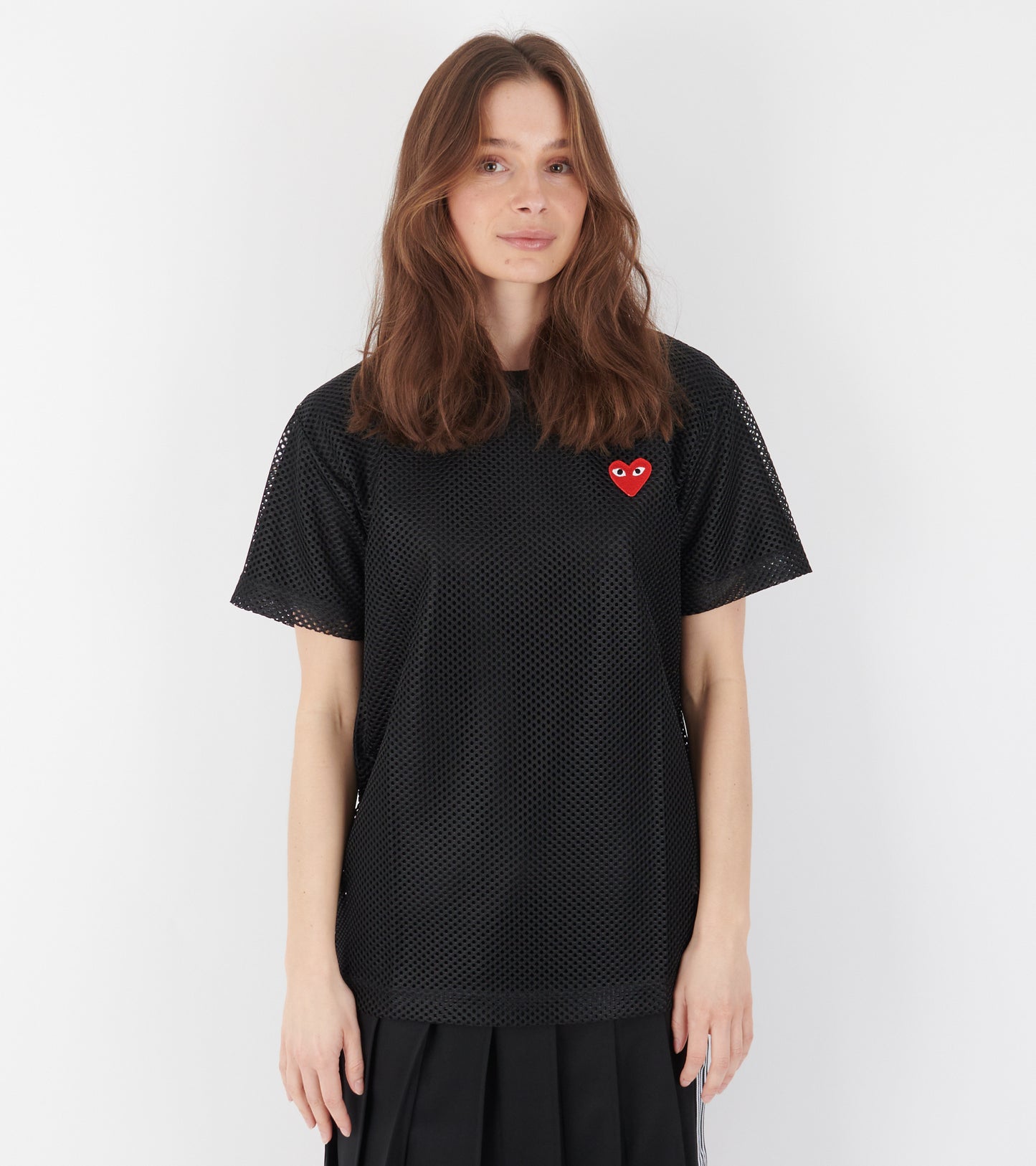 U Red Heart Mesh T-shirt Black