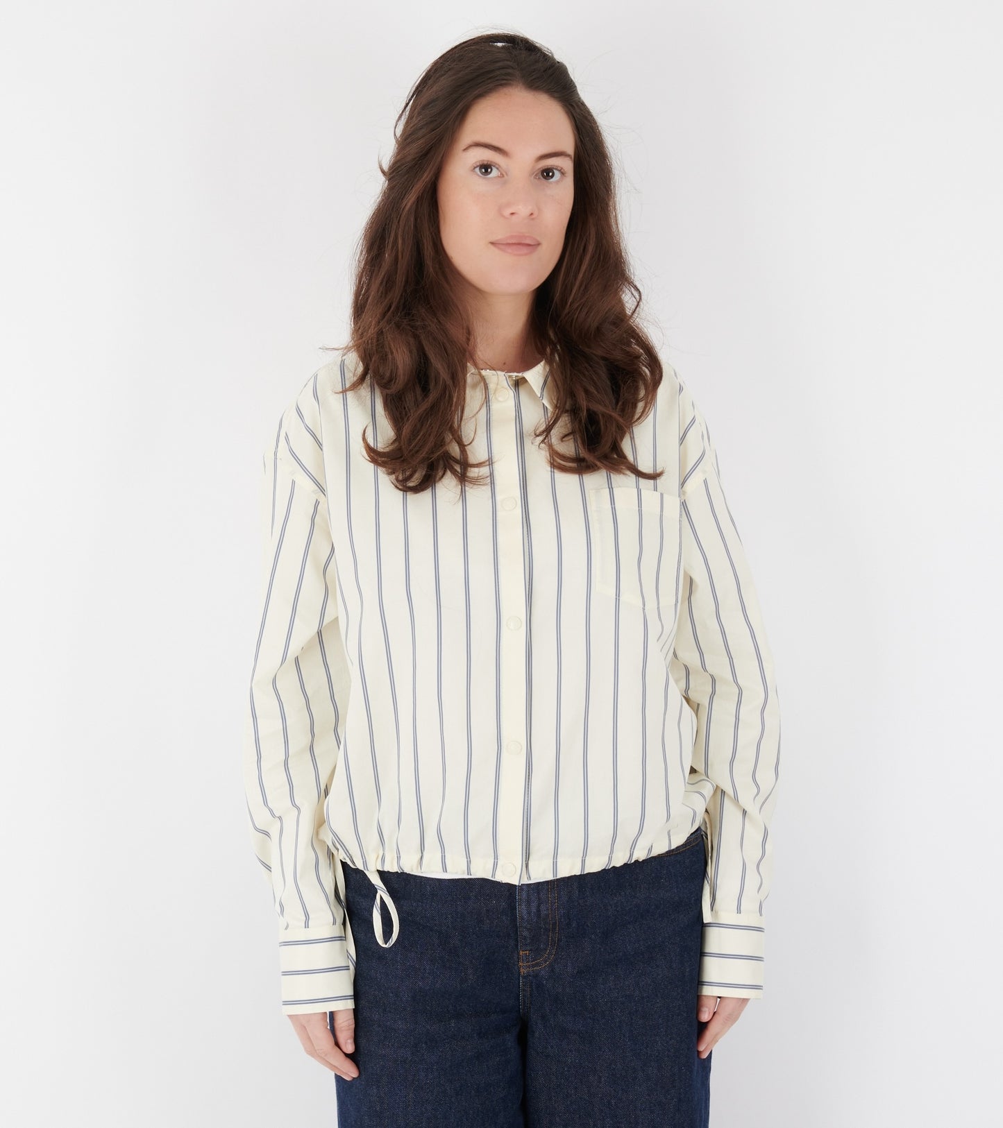 Striped Cotton Silk L/S Shirt White