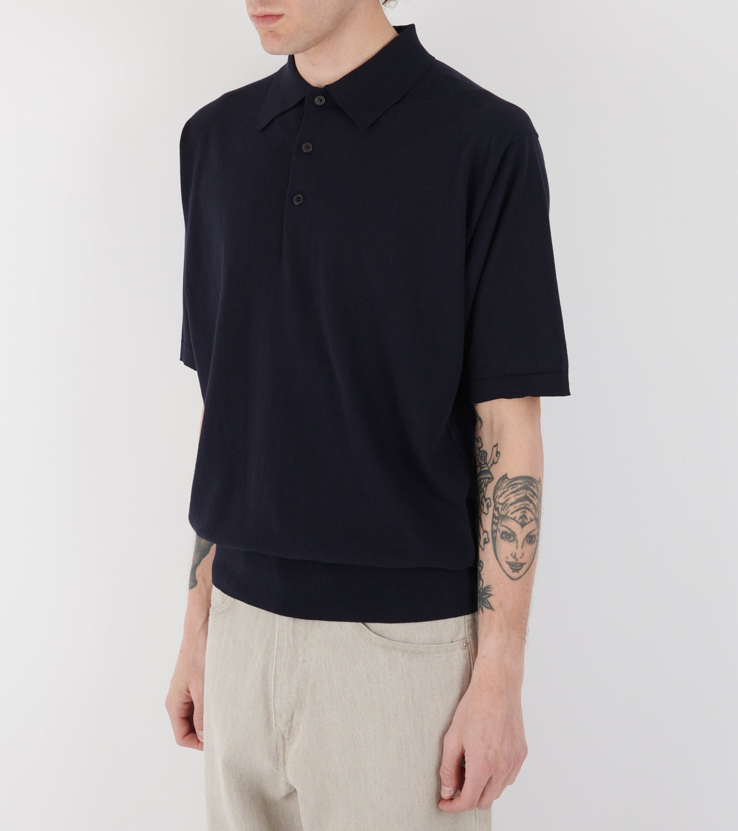 Giza High Gauze Knit Polo Dark Navy