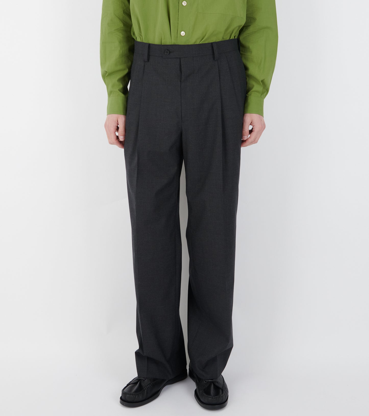 Ultra Fine Tropical Wool Two-tuck Slacks Top Charcoal