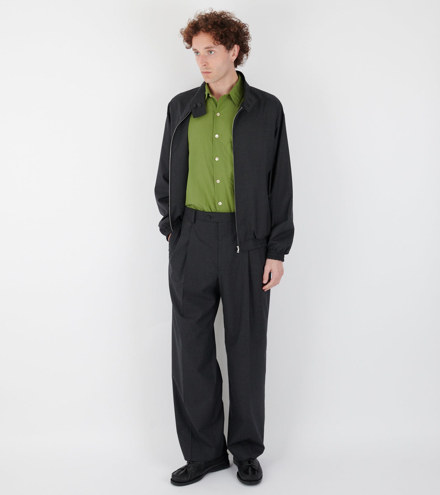 Ultra Fine Tropical Wool Two-tuck Slacks Top Charcoal