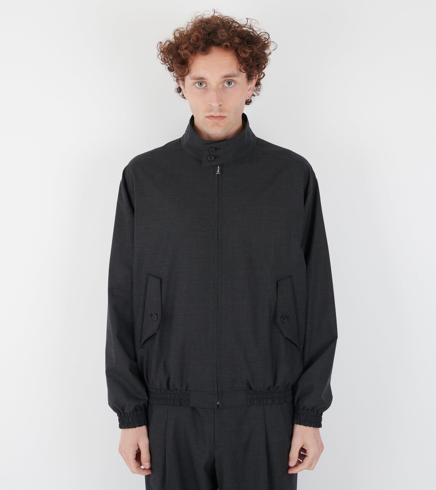 Ultra Fine Tropical Wool Zip Blouson Top Charcoal