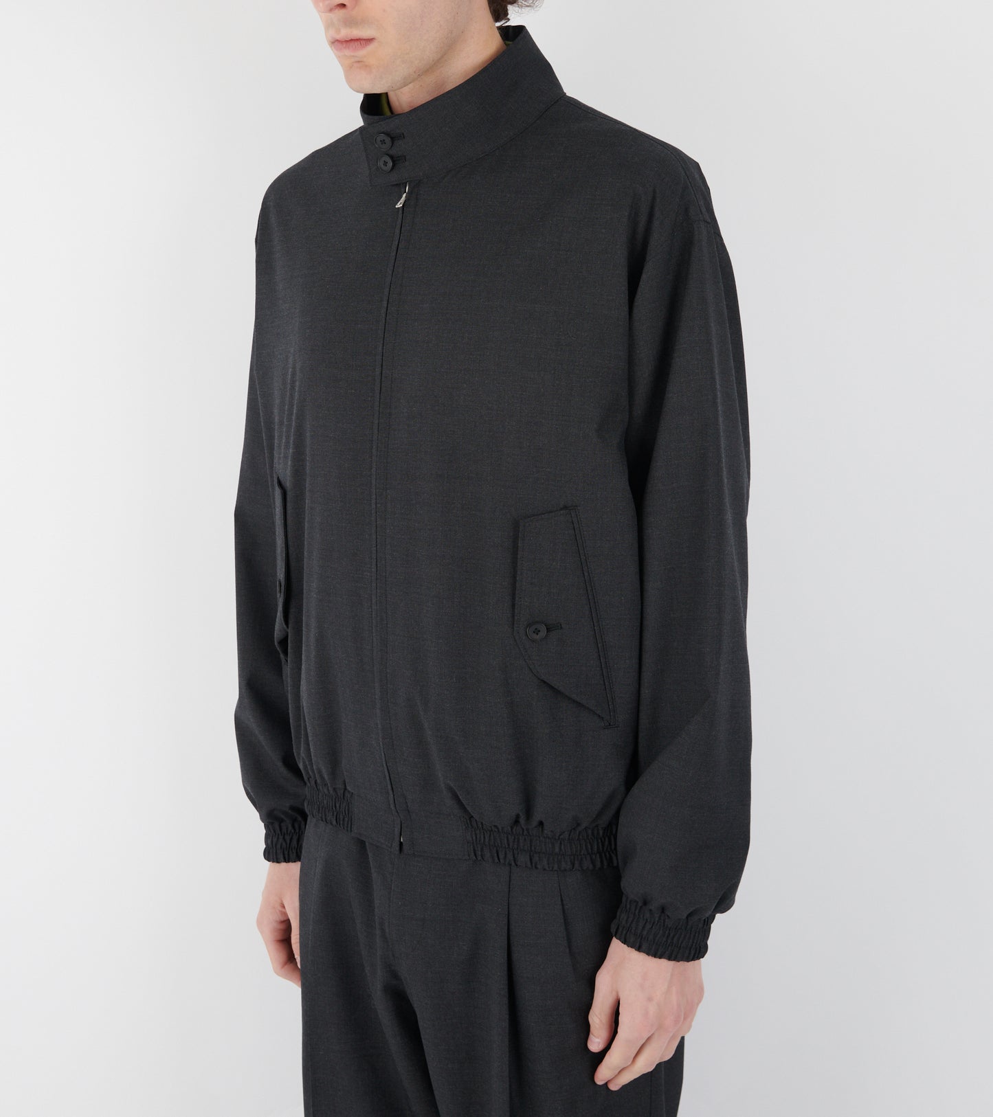 Ultra Fine Tropical Wool Zip Blouson Top Charcoal