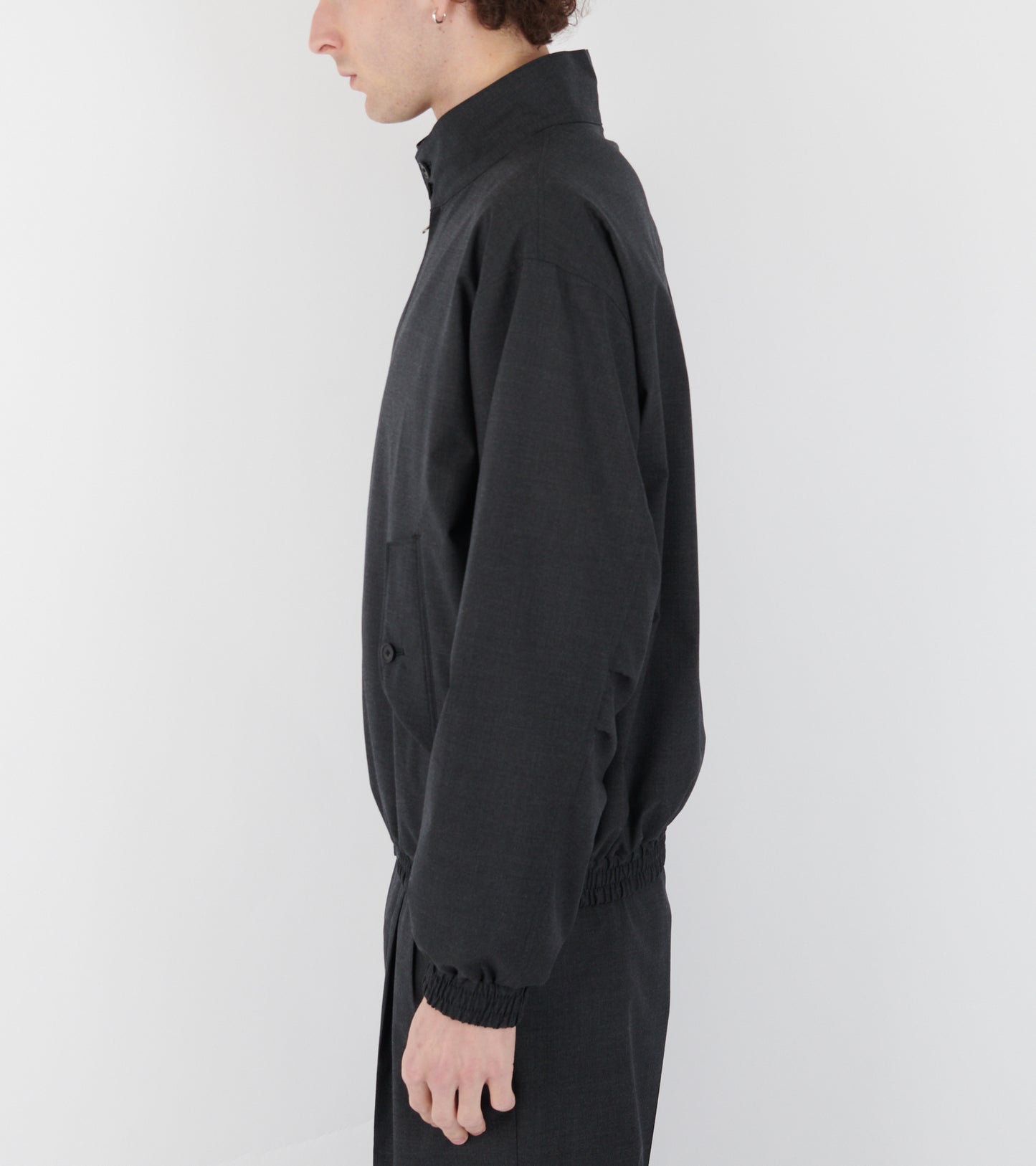 Ultra Fine Tropical Wool Zip Blouson Top Charcoal