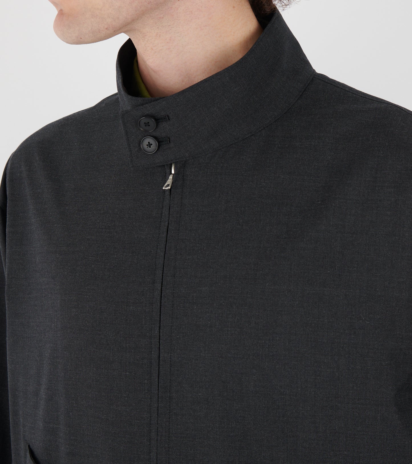 Ultra Fine Tropical Wool Zip Blouson Top Charcoal