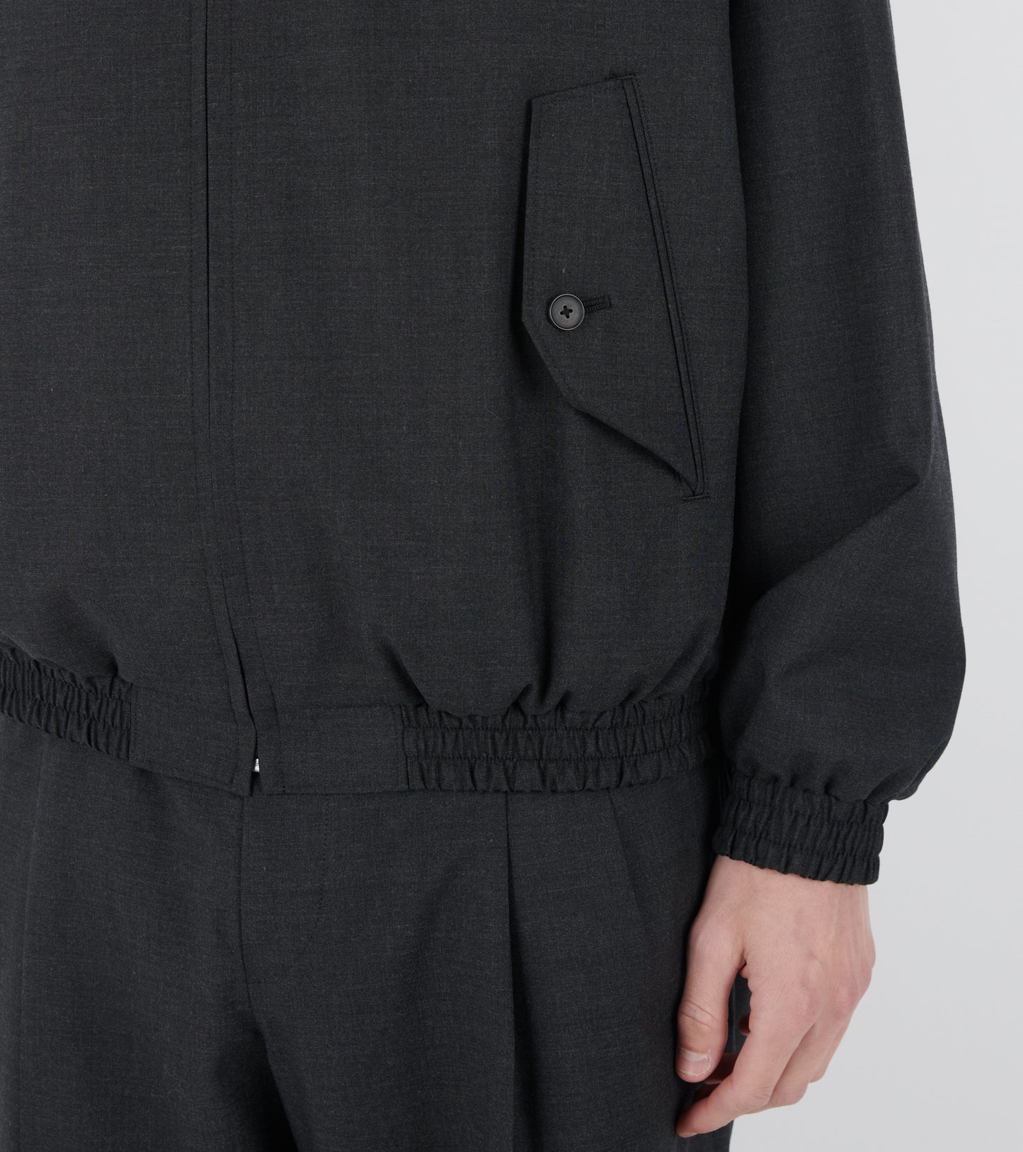 Ultra Fine Tropical Wool Zip Blouson Top Charcoal