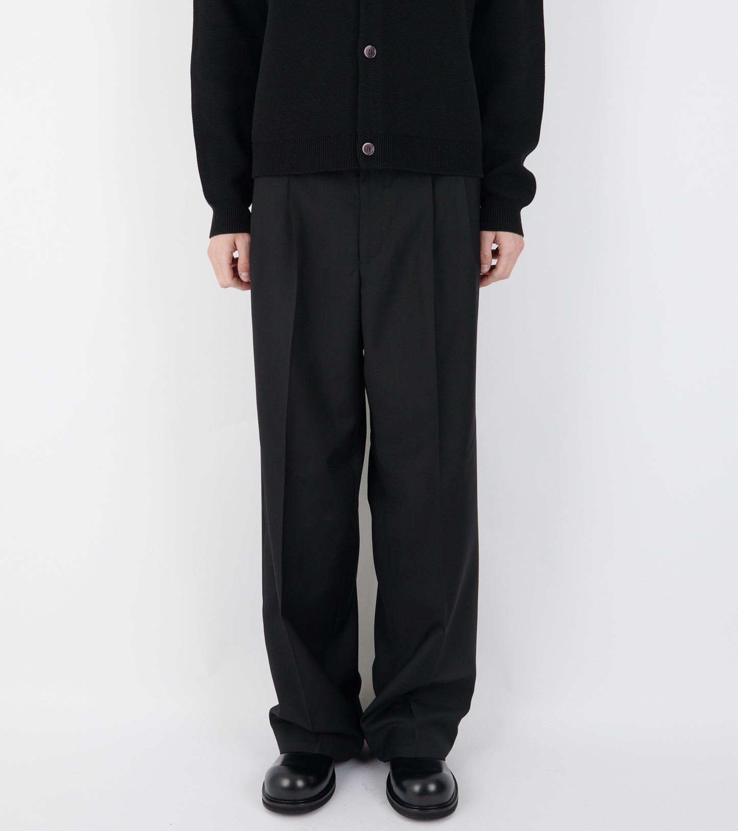 Wide Pleated Trouser Tropical Wool Black