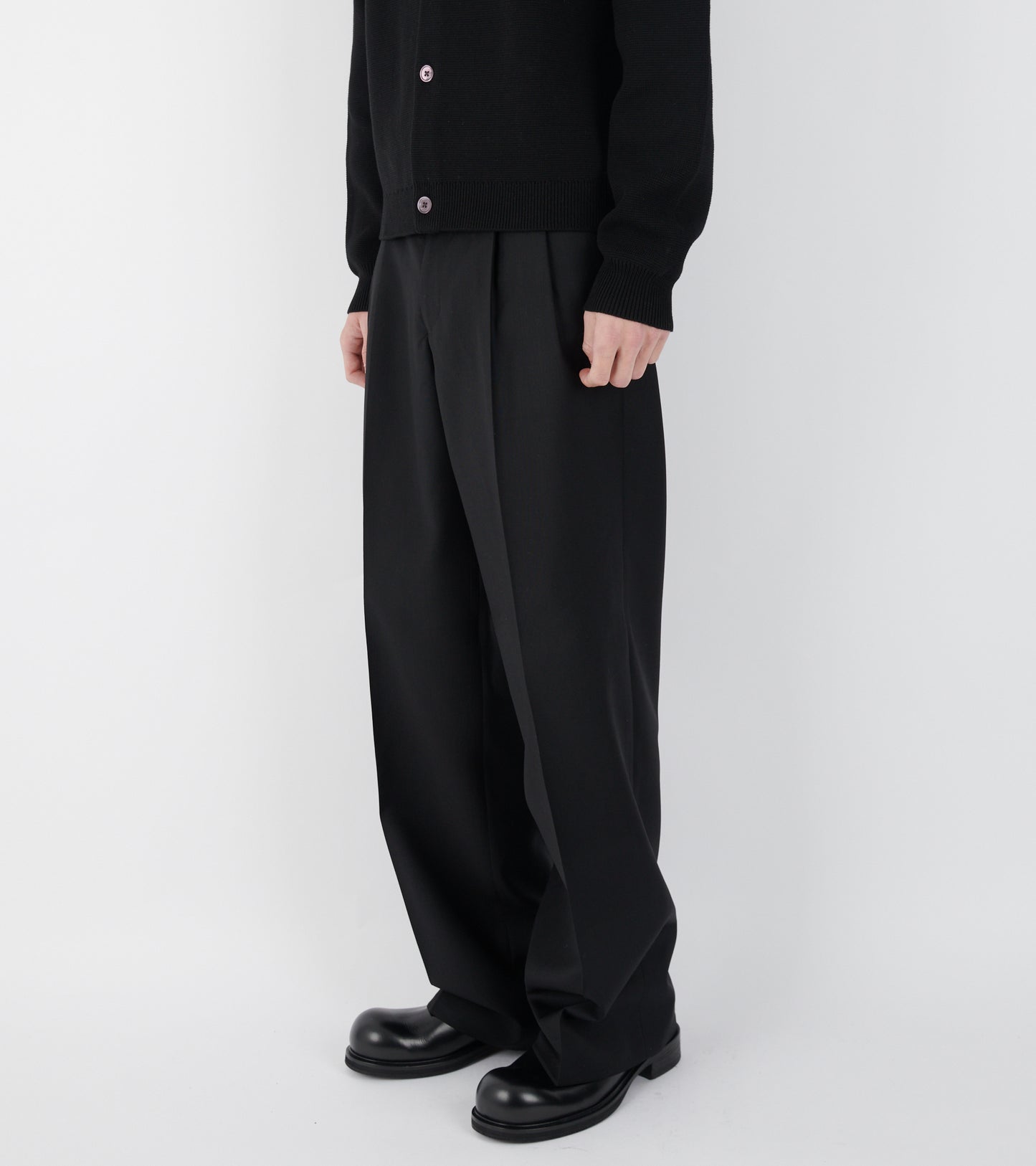 Wide Pleated Trouser Tropical Wool Black