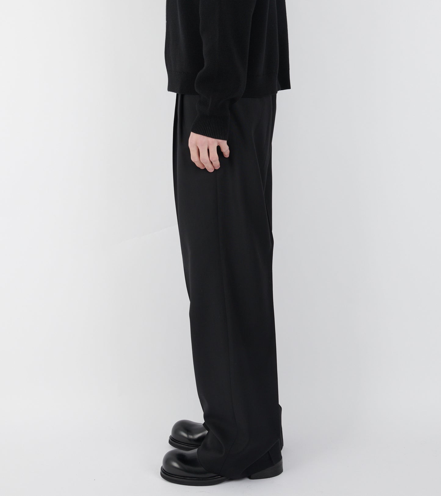 Wide Pleated Trouser Tropical Wool Black