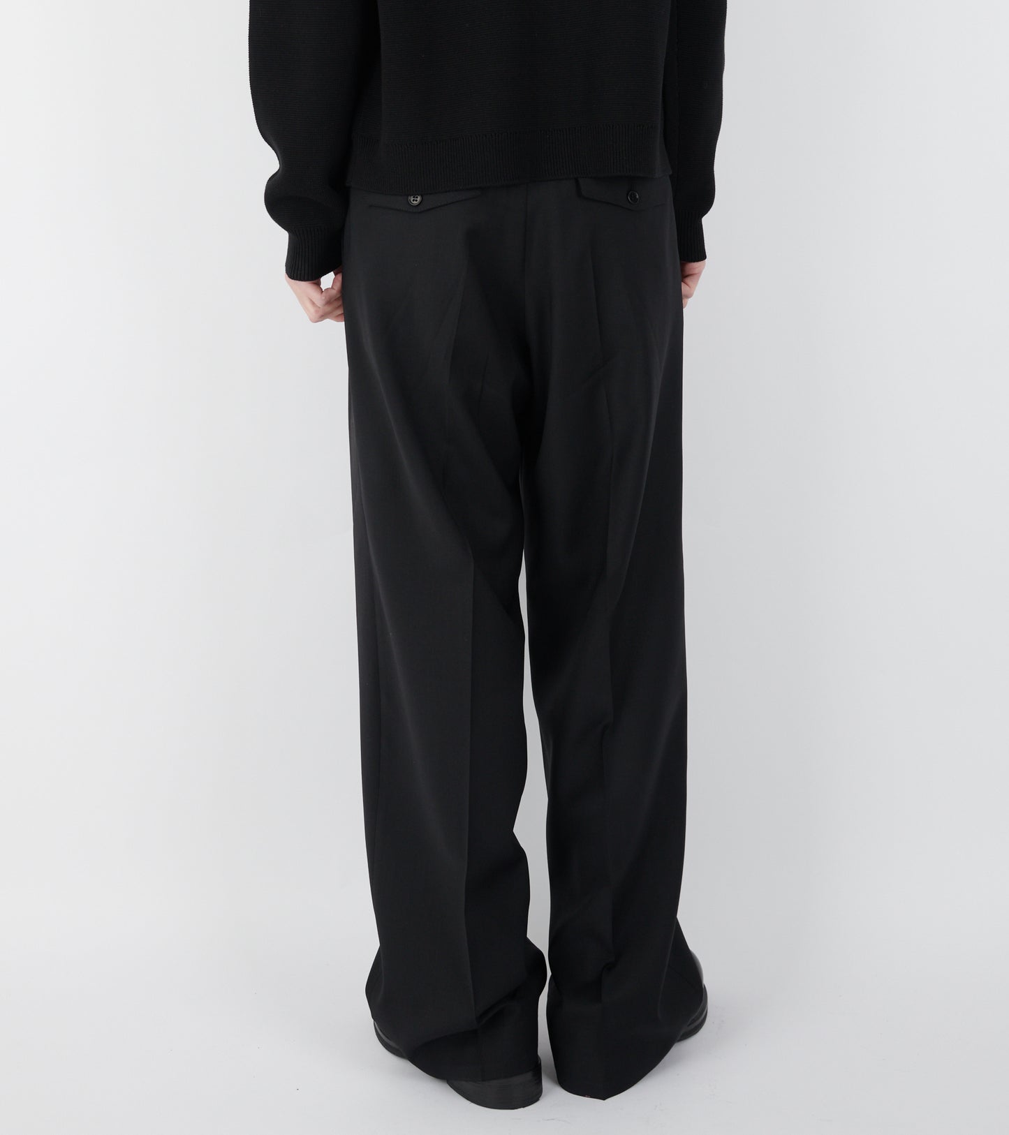 Wide Pleated Trouser Tropical Wool Black