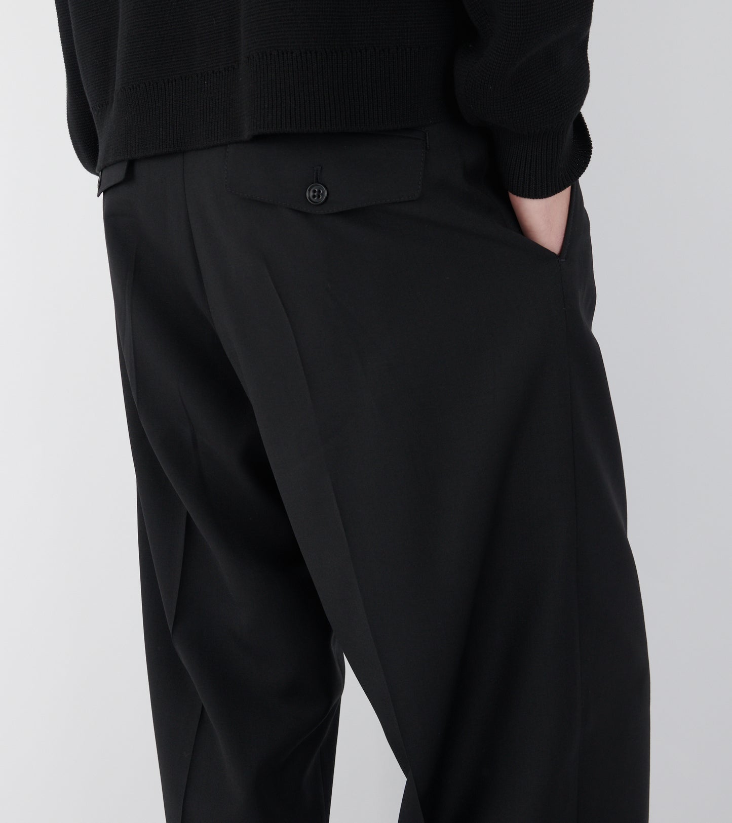 Wide Pleated Trouser Tropical Wool Black