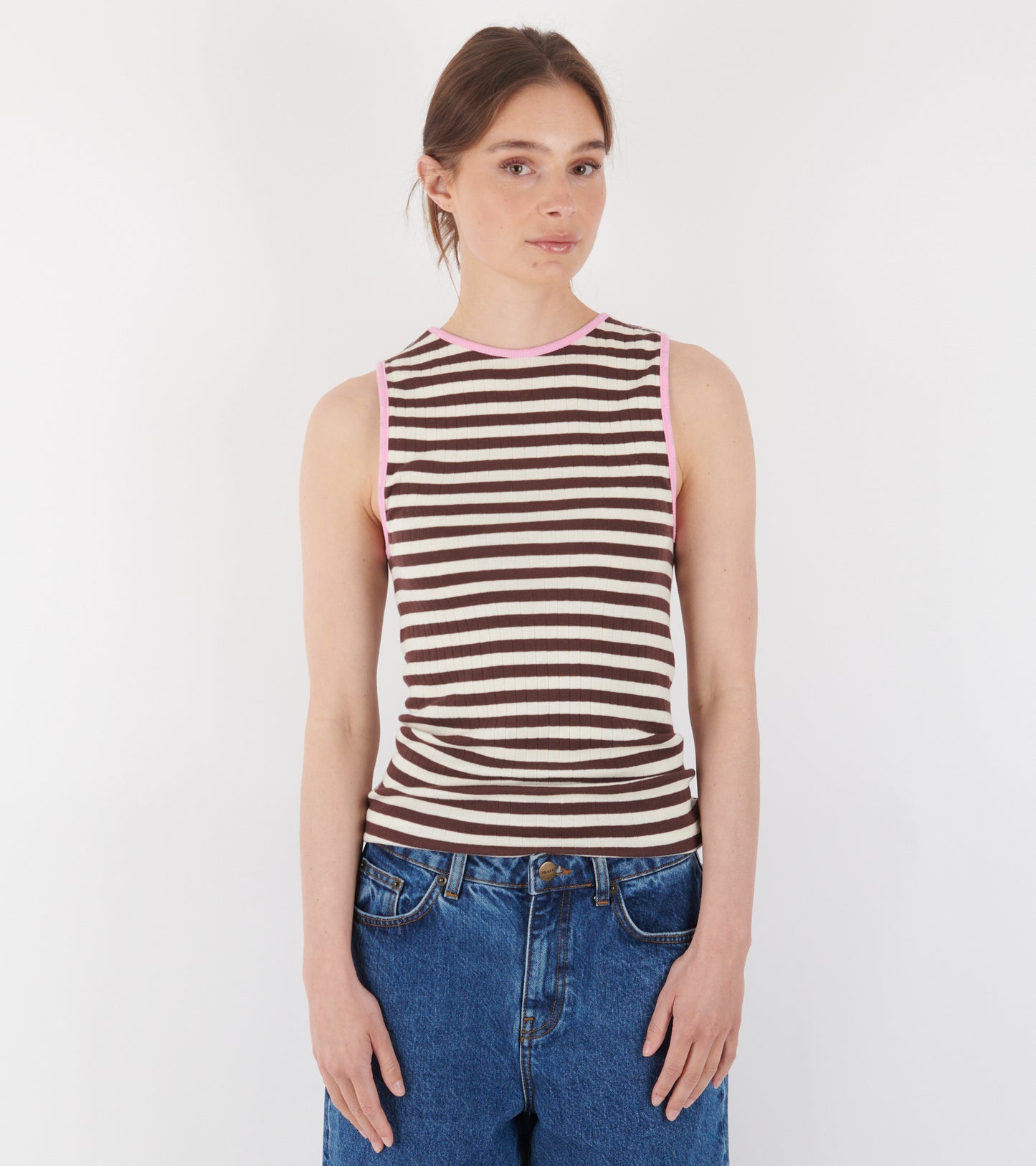 101 Tank Top Kontrast Brown/Ecru/Light Pink