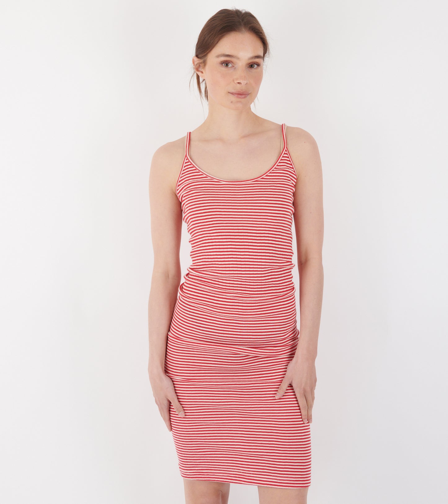 101 Strap Rib Mini Dress Red/Ecru