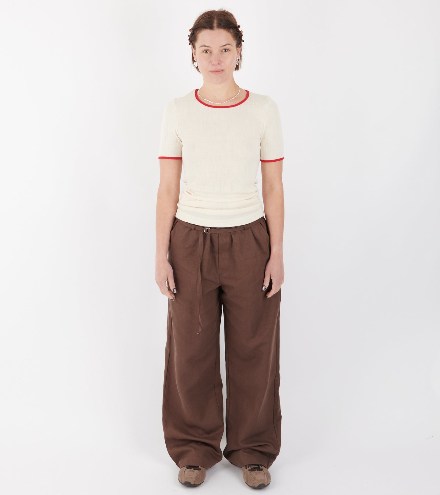 101 Short Sleeve T-shirt Kontrast Ecru/Red